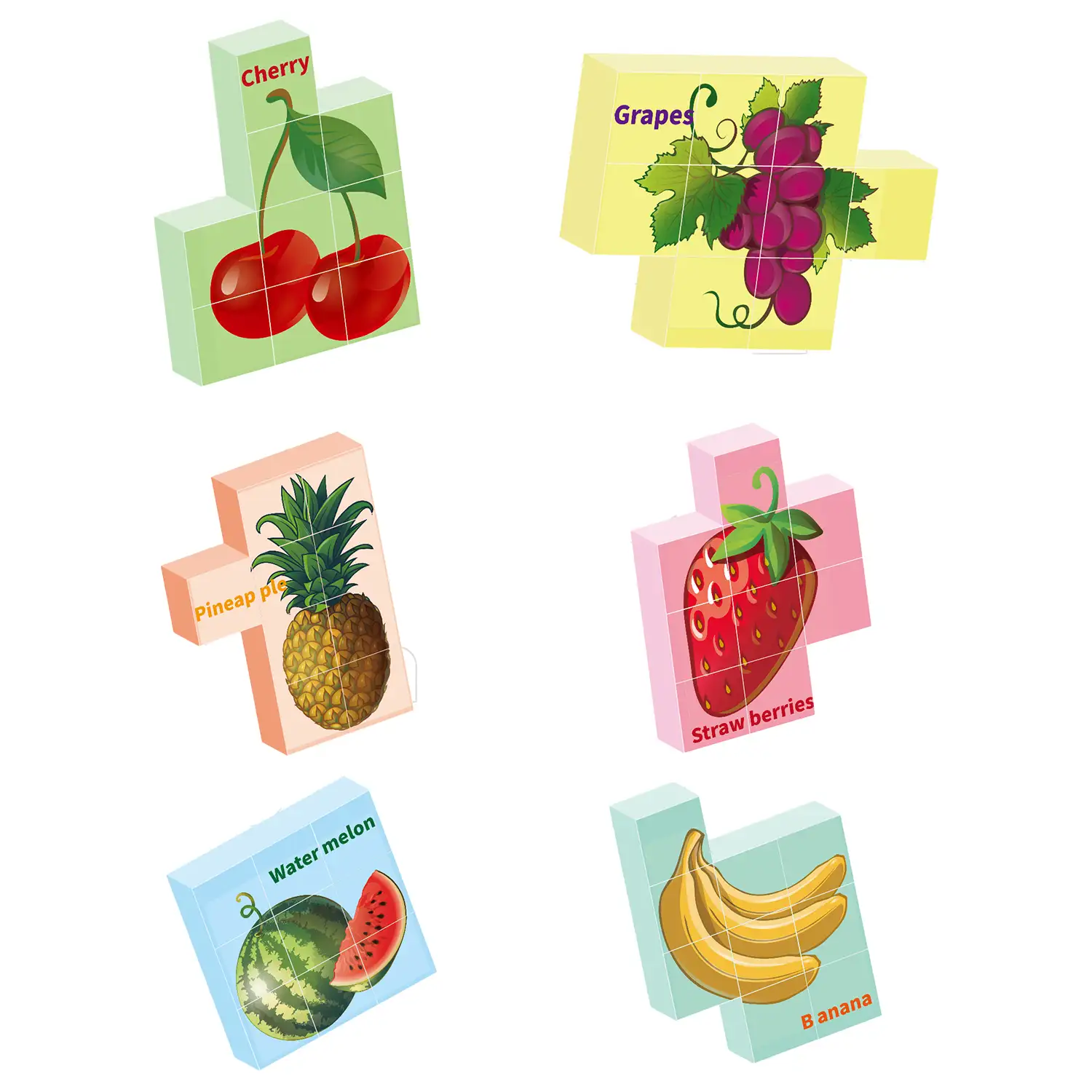 Puzle magnético 6 en 1 frutas (9 piezas).