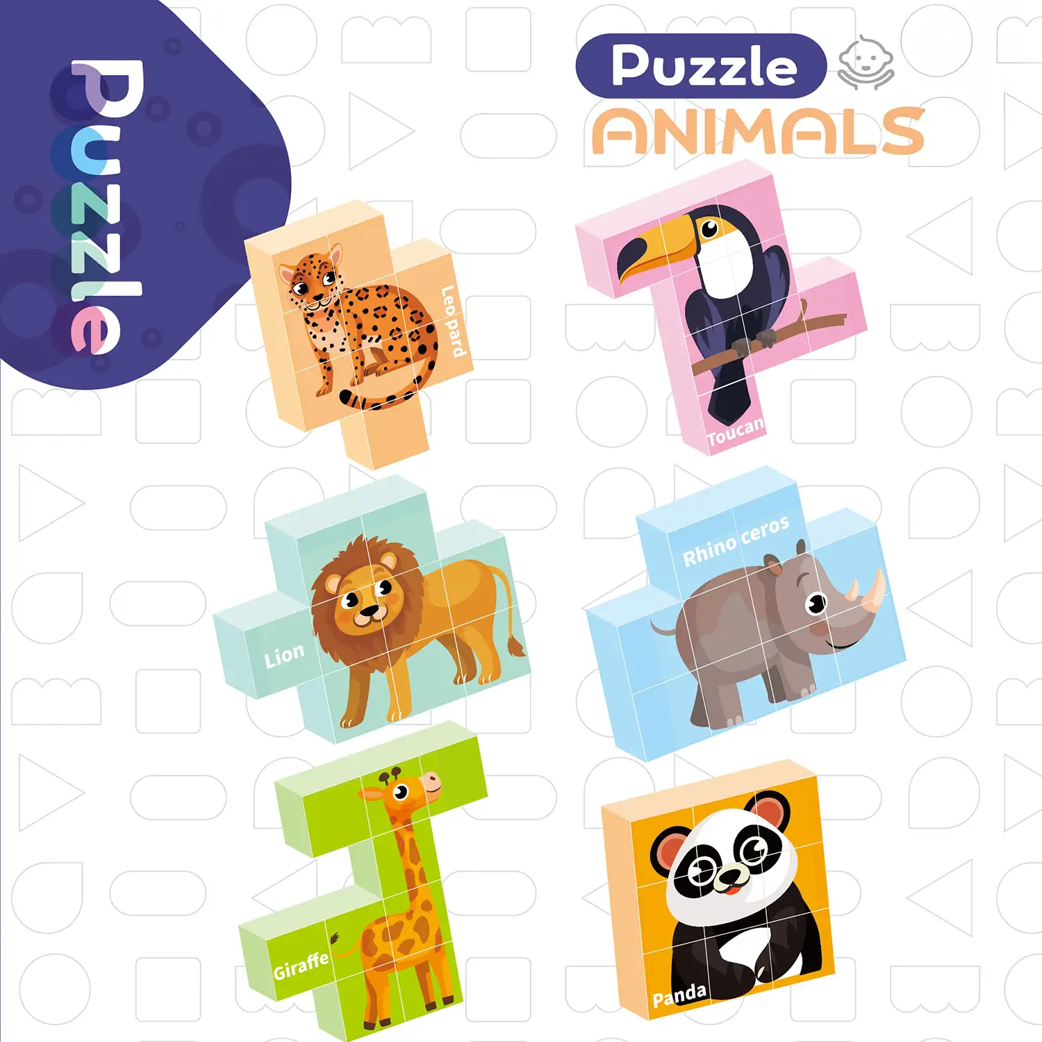 Puzle magnético 6 en 1 mundo animal (9 piezas).