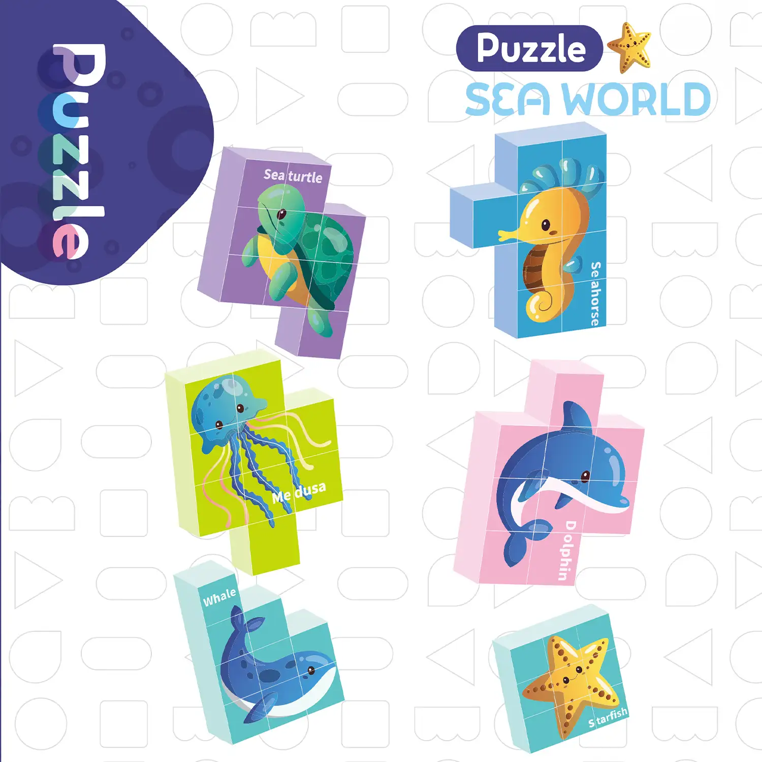 Puzle magnético 6 en 1 mundo marino (9 piezas).