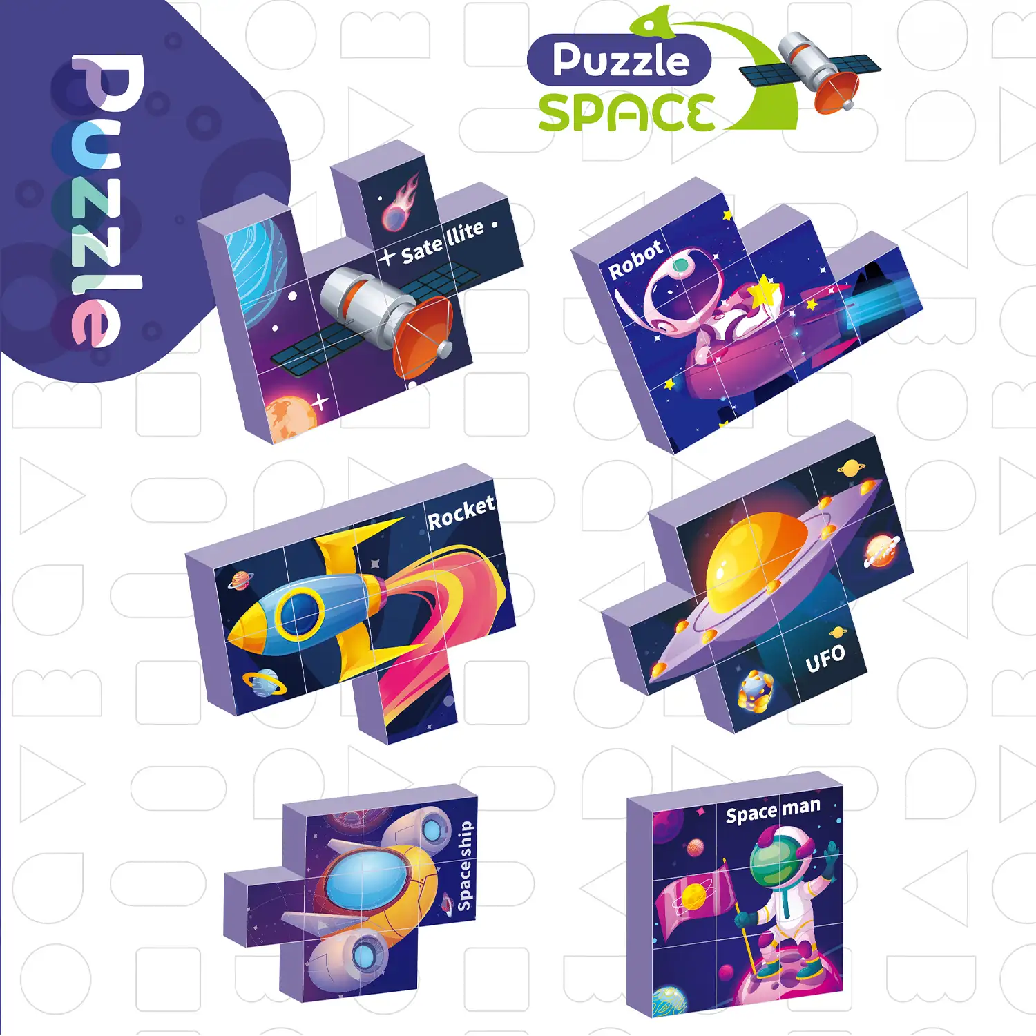 Puzle magnético 6 en 1 espacio sideral (9 piezas).