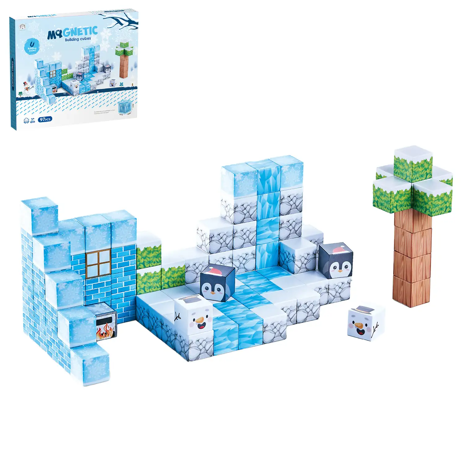 Cubos Magnéticos de 2.5CM. Tema Hielo y Nieve. 97 piezas.