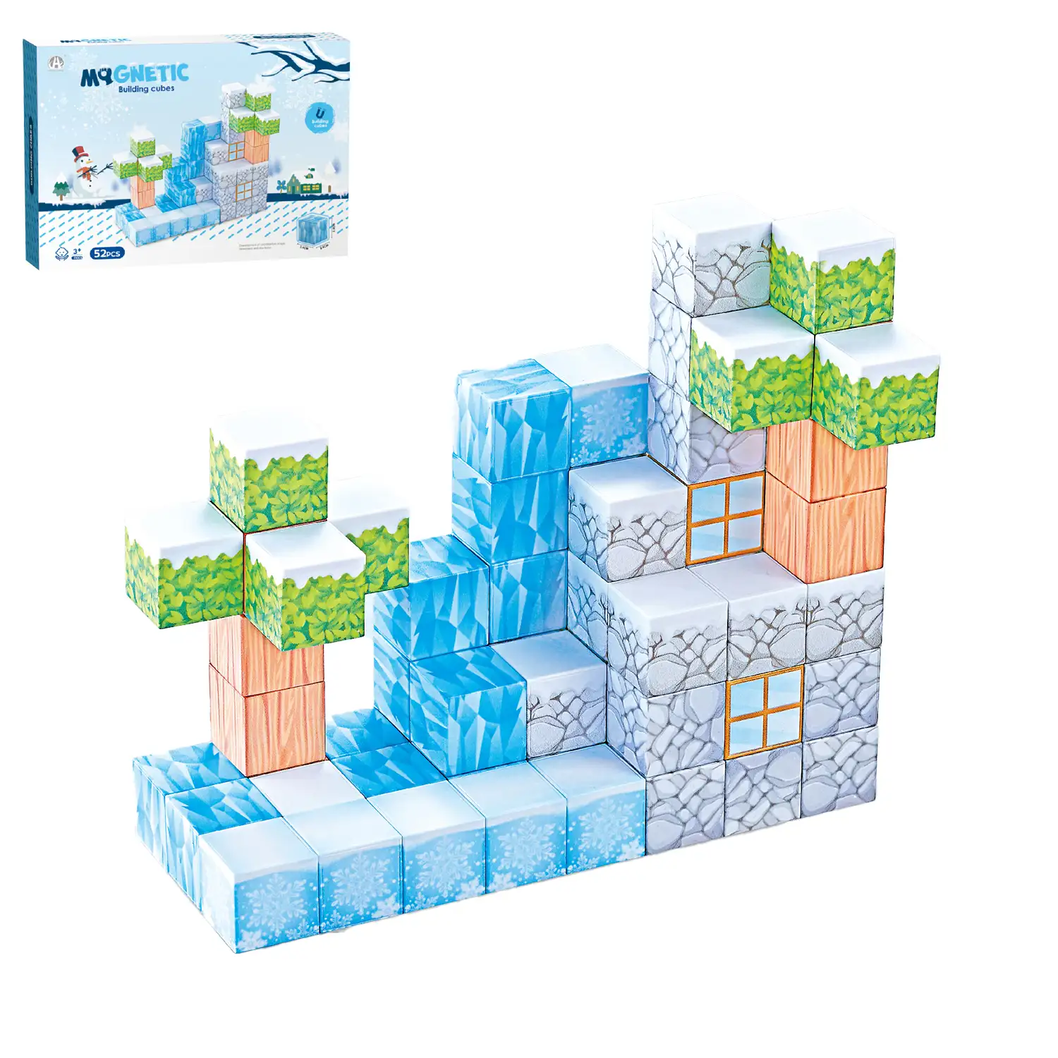 Cubos Magnéticos de 2.5CM. Tema Hielo y Nieve. 52 piezas.