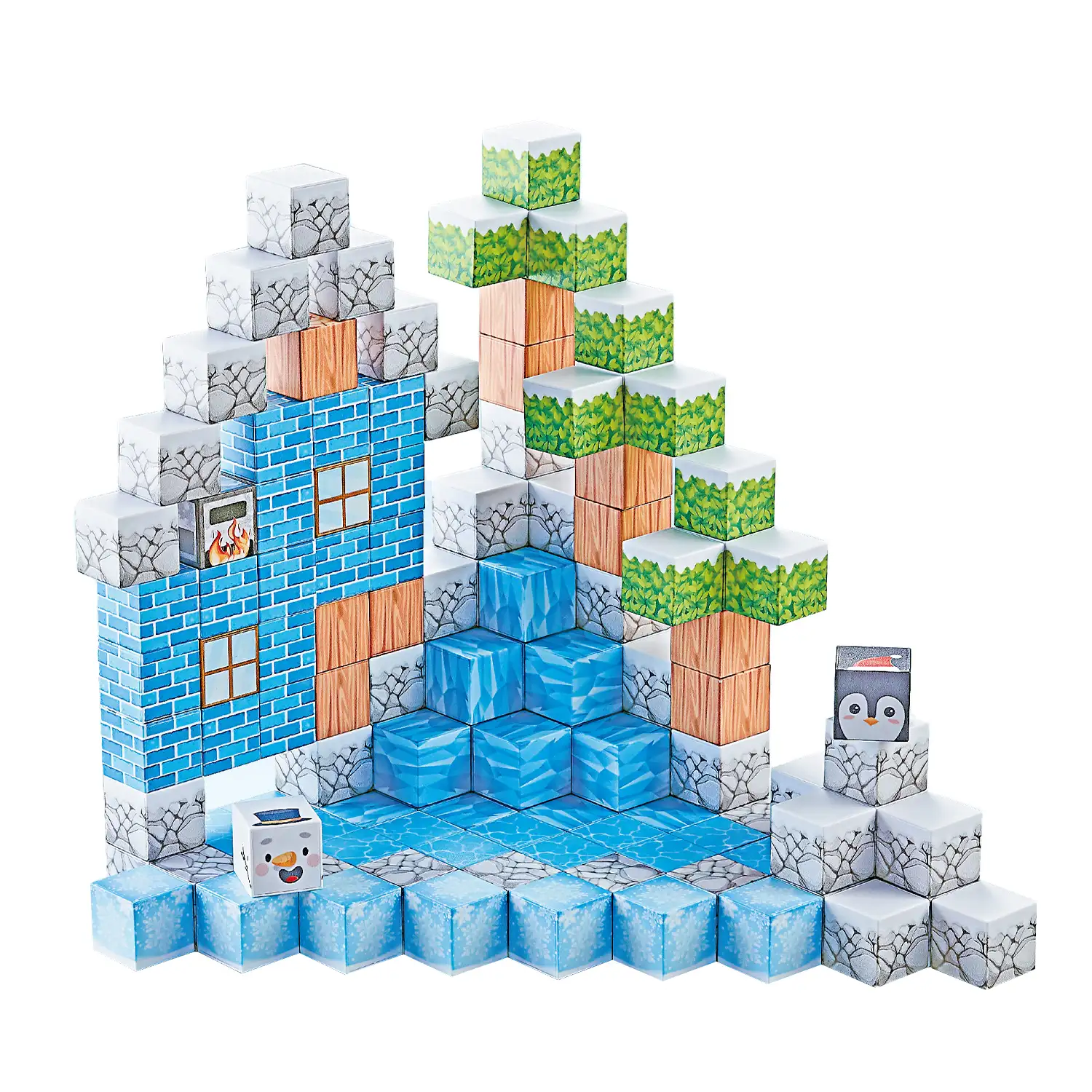 Cubos Magnéticos de 2CM. Tema Hielo y Nieve. 124 piezas.