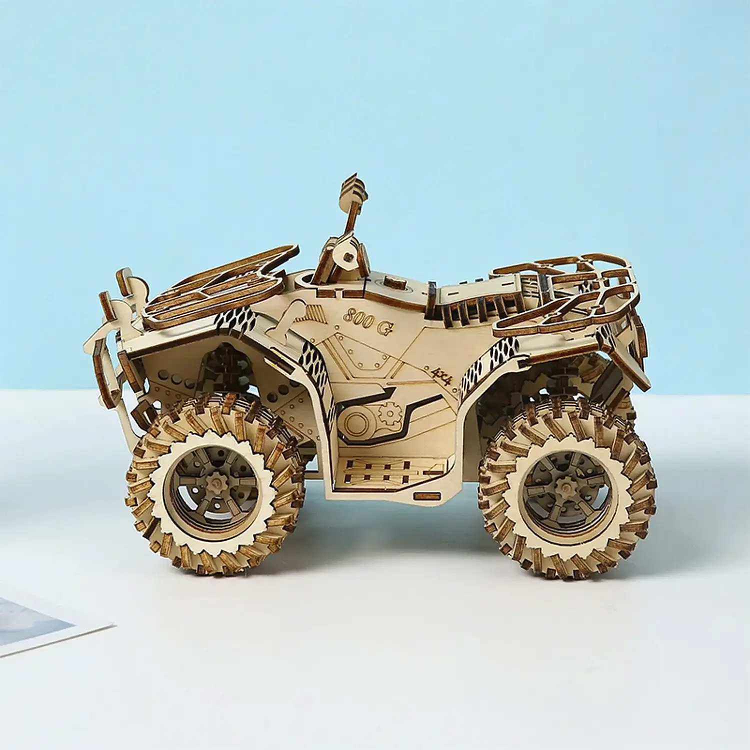 Maqueta de Madera 3D, diseño de Quad con movimiento mecánico. 417 piezas.