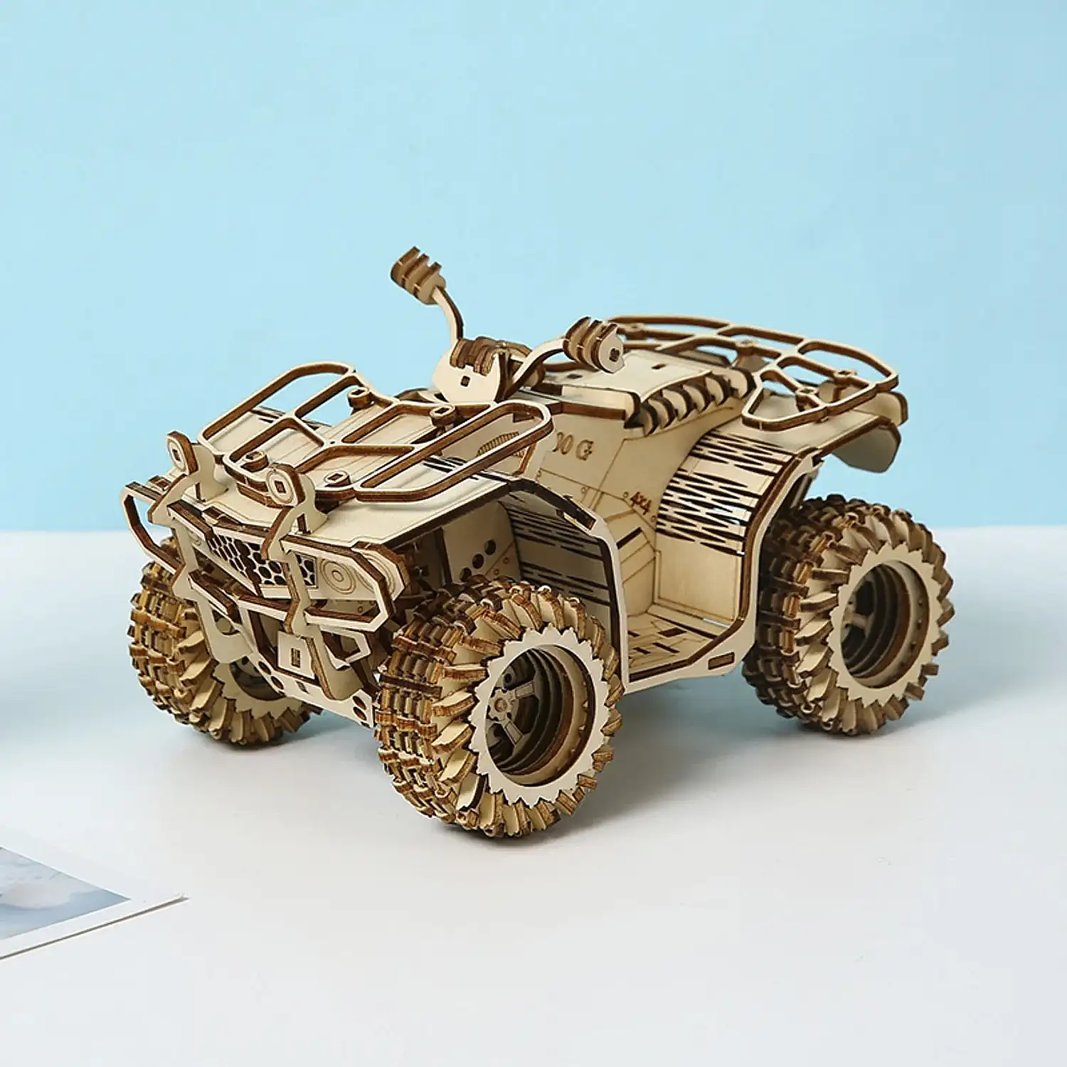 Maqueta de Madera 3D, diseño de Quad con movimiento mecánico. 417 piezas.