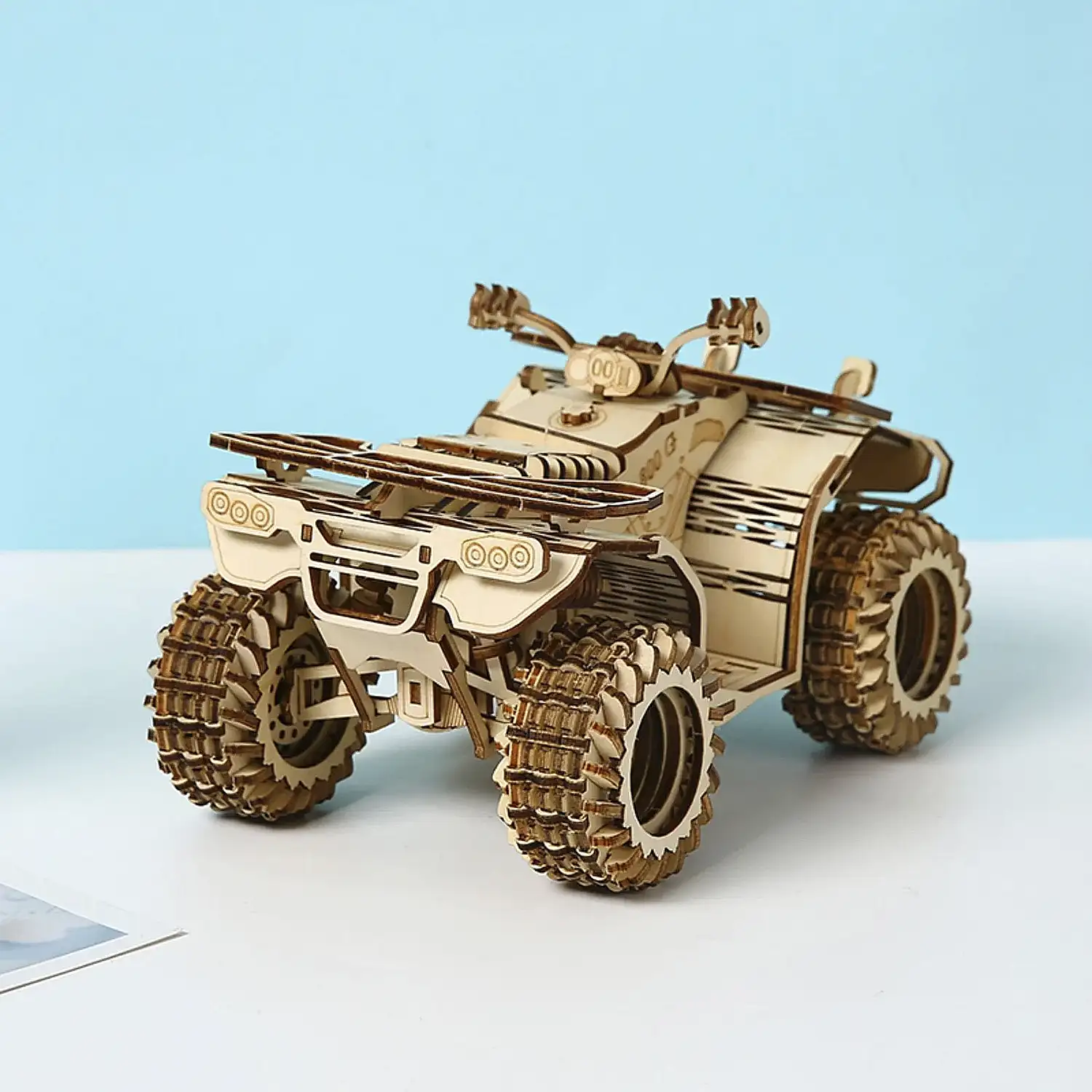 Maqueta de Madera 3D, diseño de Quad con movimiento mecánico. 417 piezas.