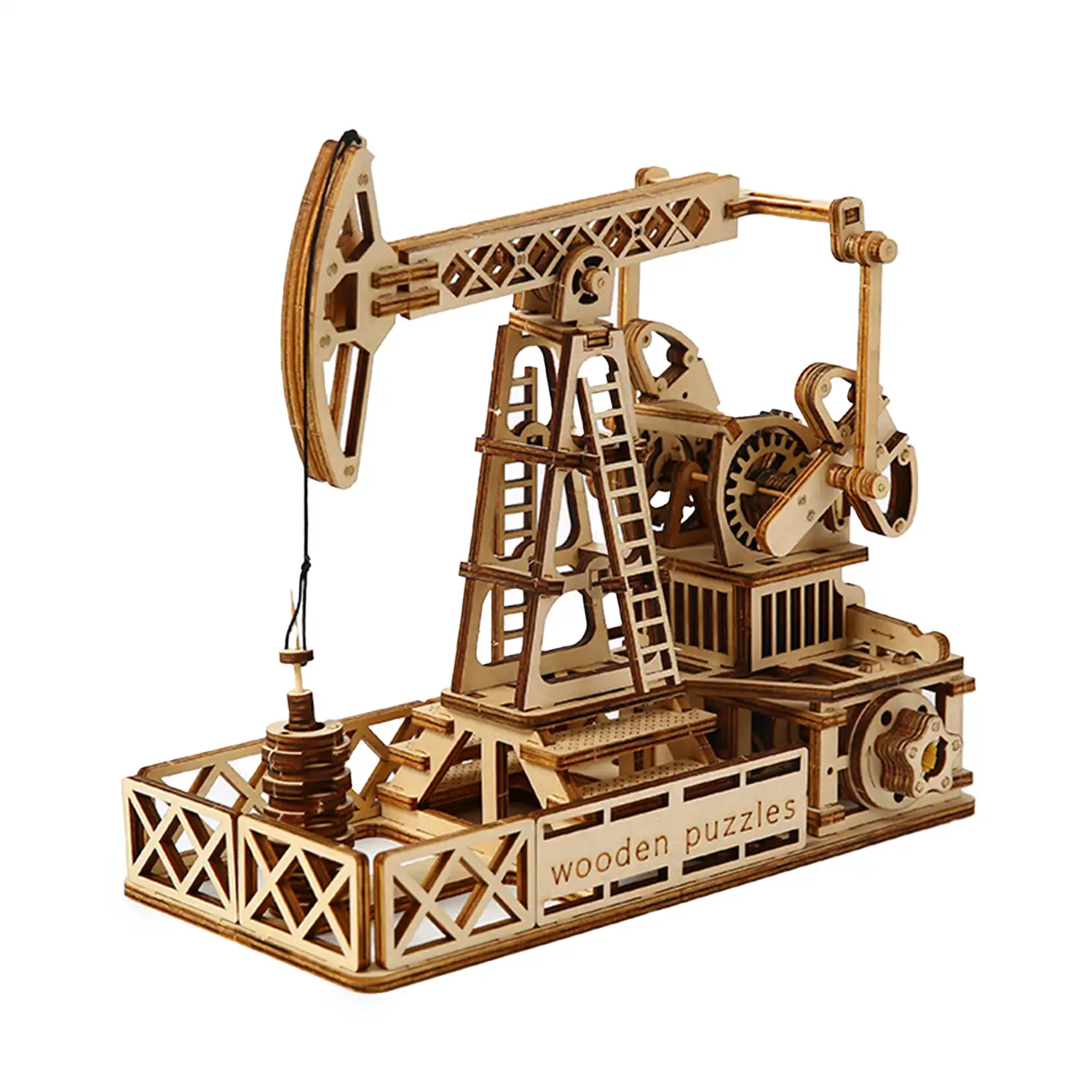 Maqueta de Madera 3D, diseño de Pozo petrolífero con movimiento mecánico. 186 piezas.