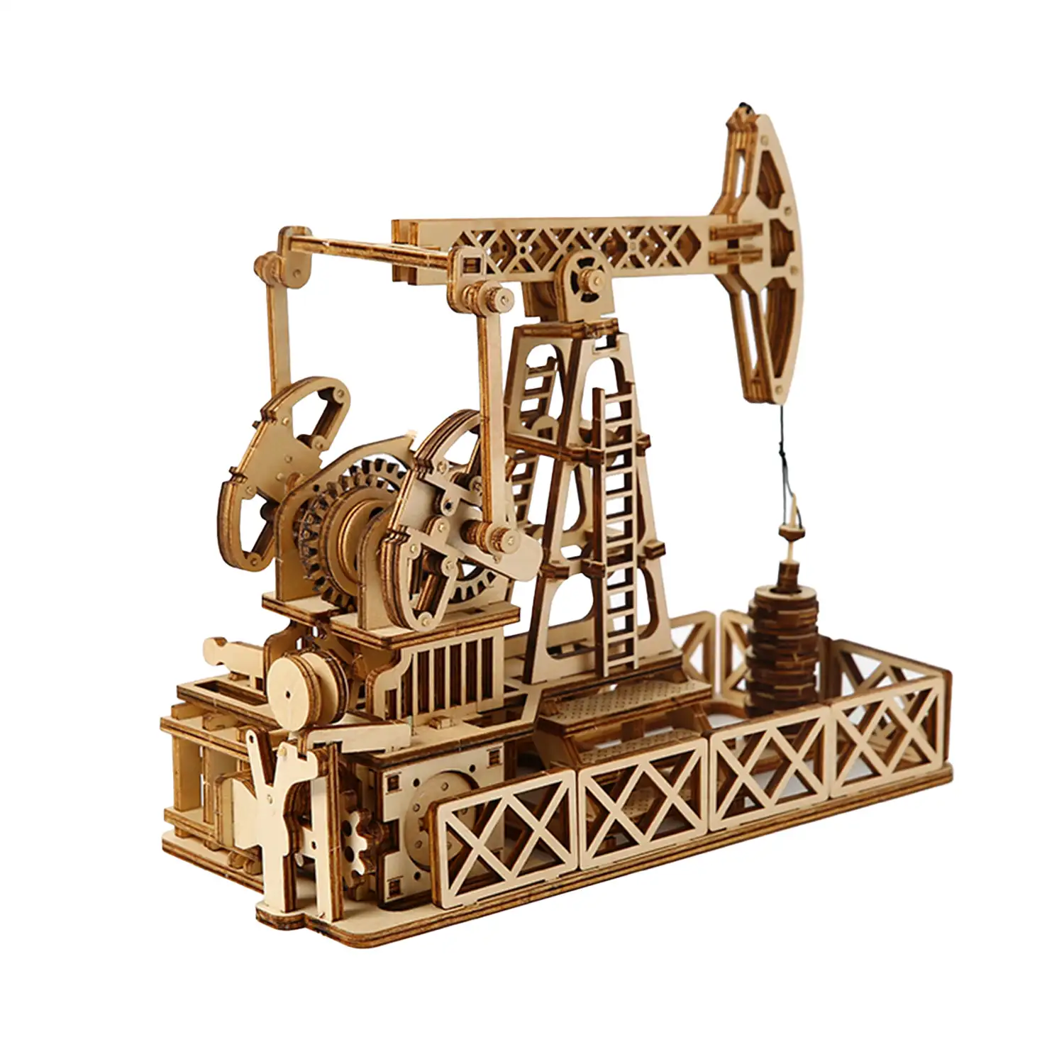 Maqueta de Madera 3D, diseño de Pozo petrolífero con movimiento mecánico. 186 piezas.