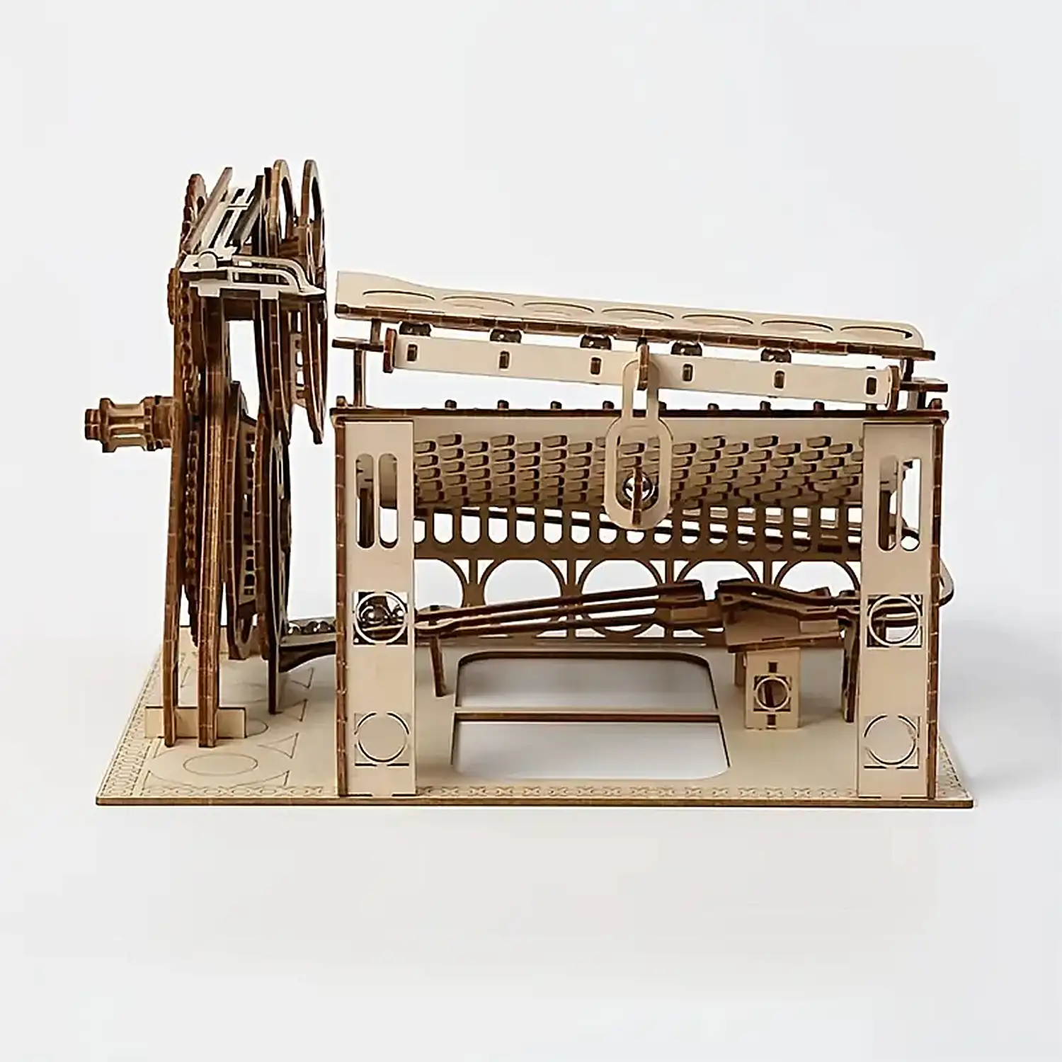 Maqueta de Madera 3D, diseño de Carrera de canicas con movimiento mecánico. 304 piezas.