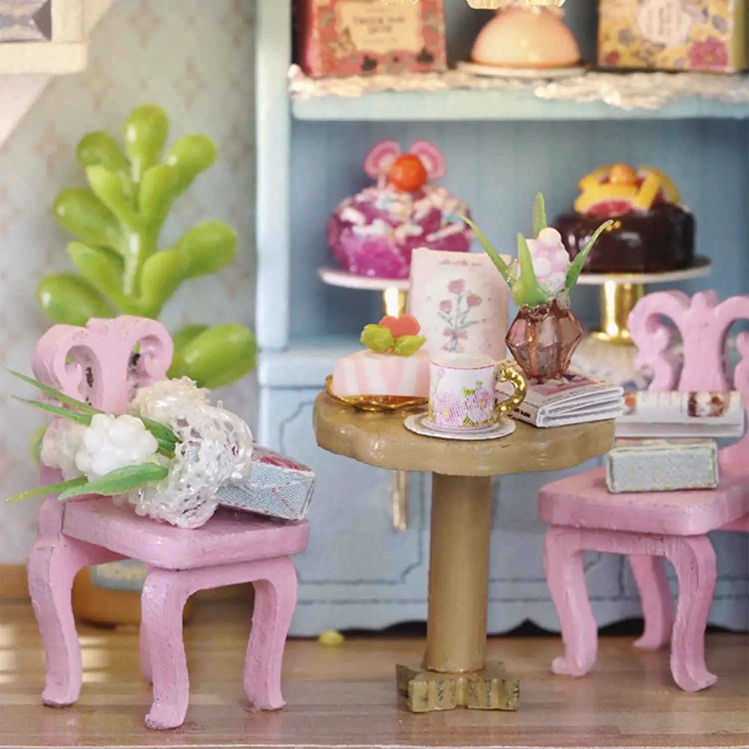 Tienda de postres Estrella Completa. Maqueta 3D con diseño de panel de puerta abierta, realista con gran detalle y luces led.