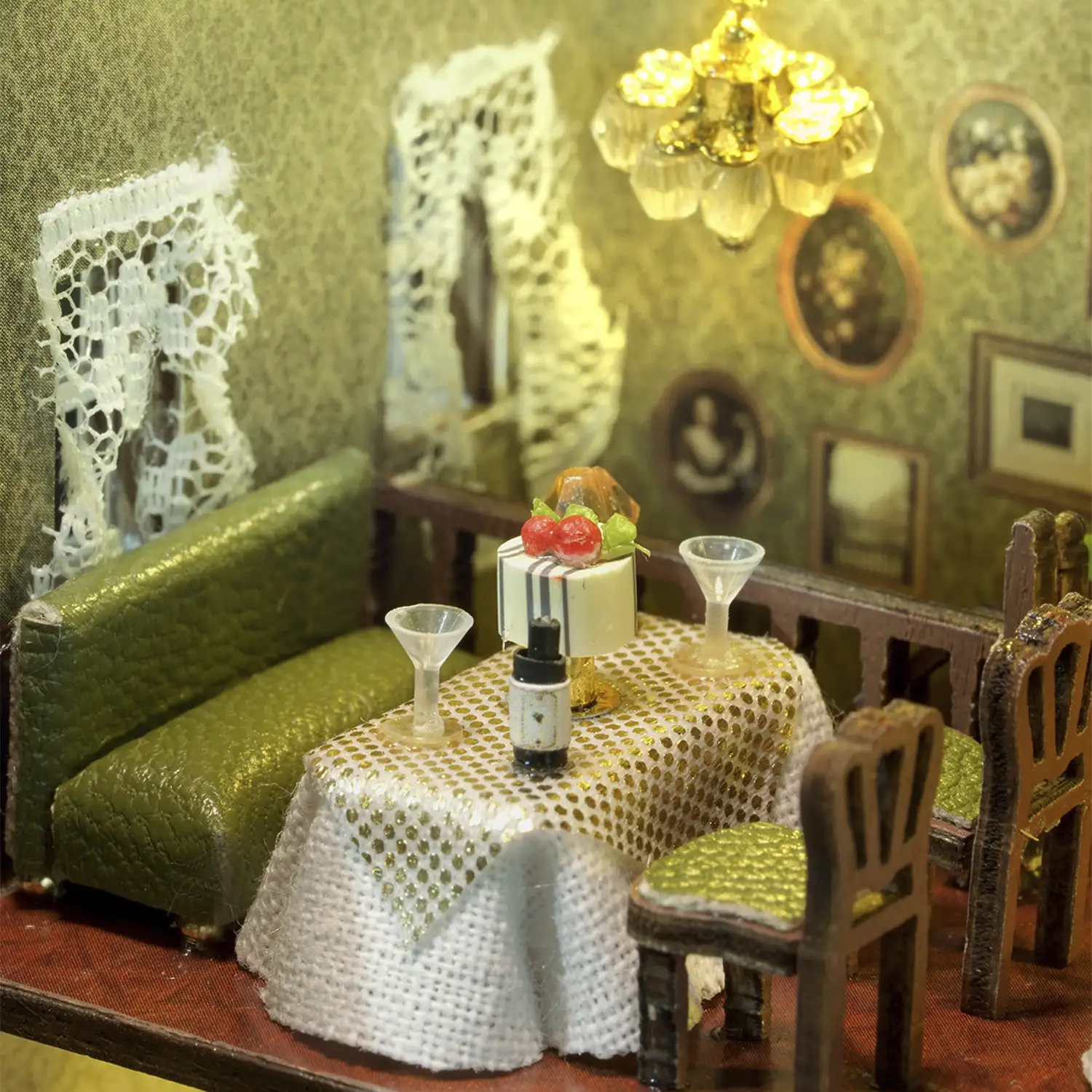 Restaurante Garden. Maqueta 3D con diseño de panel de puerta abierta, realista con gran detalle y luces led.