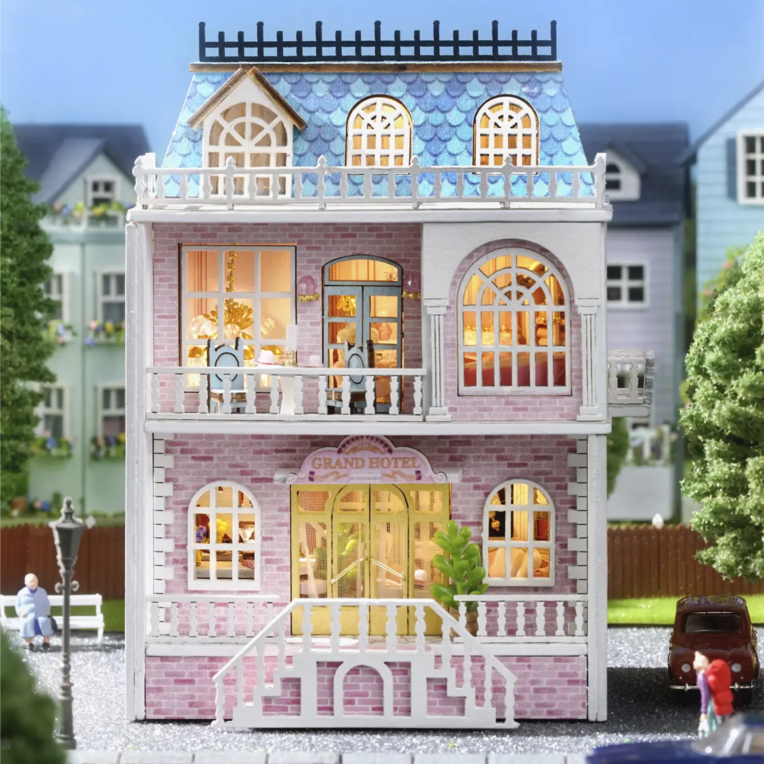 Castillo Romántico. Maqueta 3D con diseño de panel de puerta abierta, realista con gran detalle y luces led.