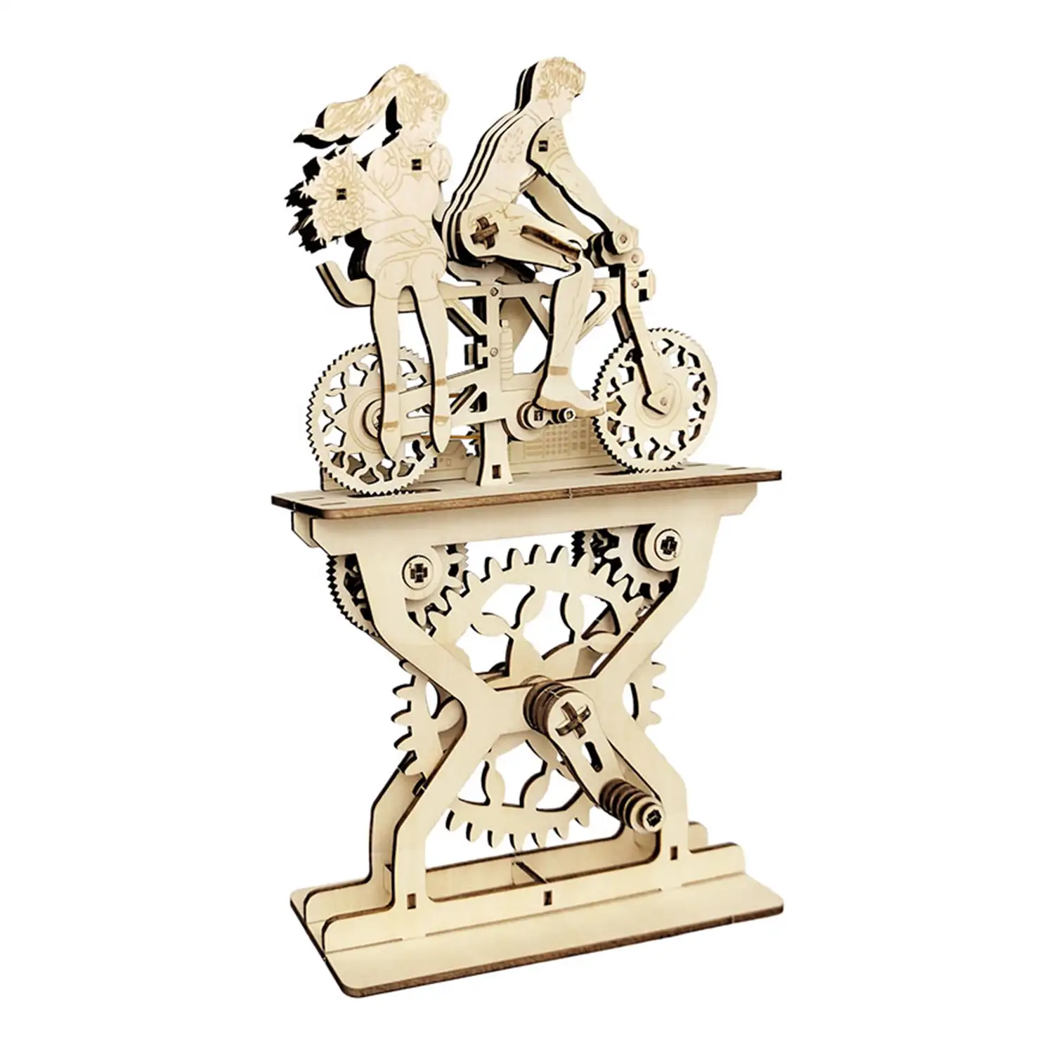 Maqueta de Madera 3D, con movimiento mecánico diseño de Amantes de la bicicleta - Pareja. 109 piezas.