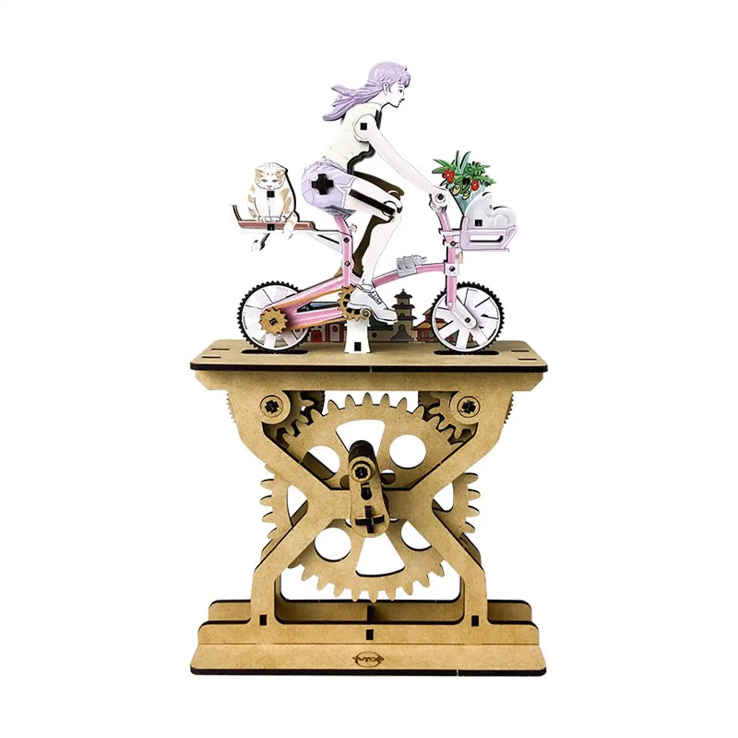 Maqueta de Madera 3D, con movimiento mecánico diseño de Amantes de la bicicleta en color - Chicas. 107 piezas.