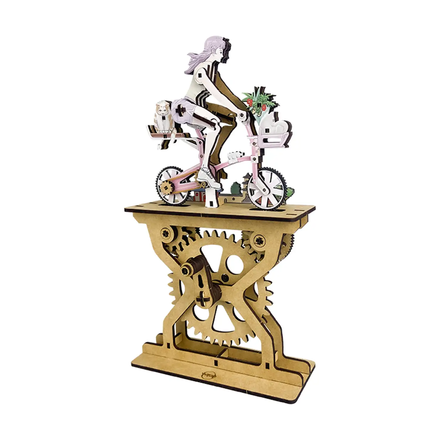 Maqueta de Madera 3D, con movimiento mecánico diseño de Amantes de la bicicleta en color - Chicas. 107 piezas.