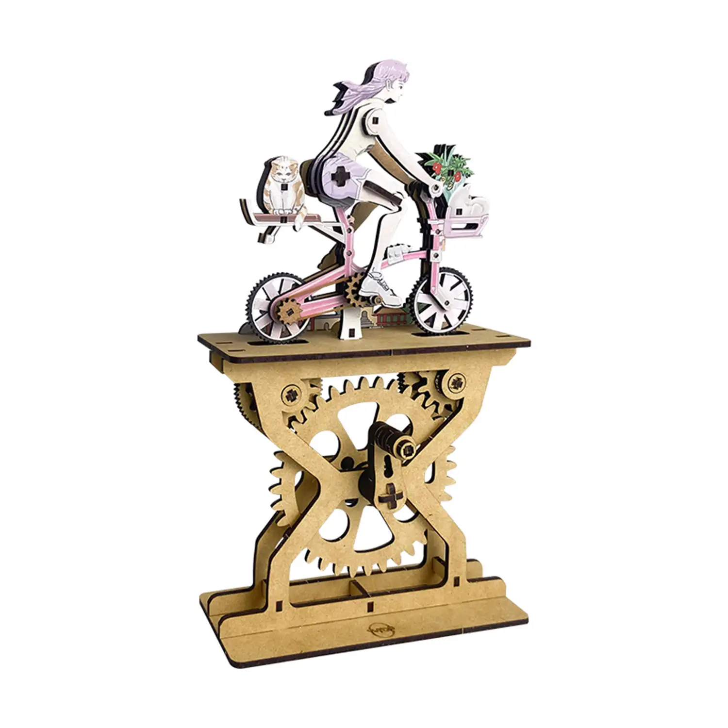 Maqueta de Madera 3D, con movimiento mecánico diseño de Amantes de la bicicleta en color - Chicas. 107 piezas.