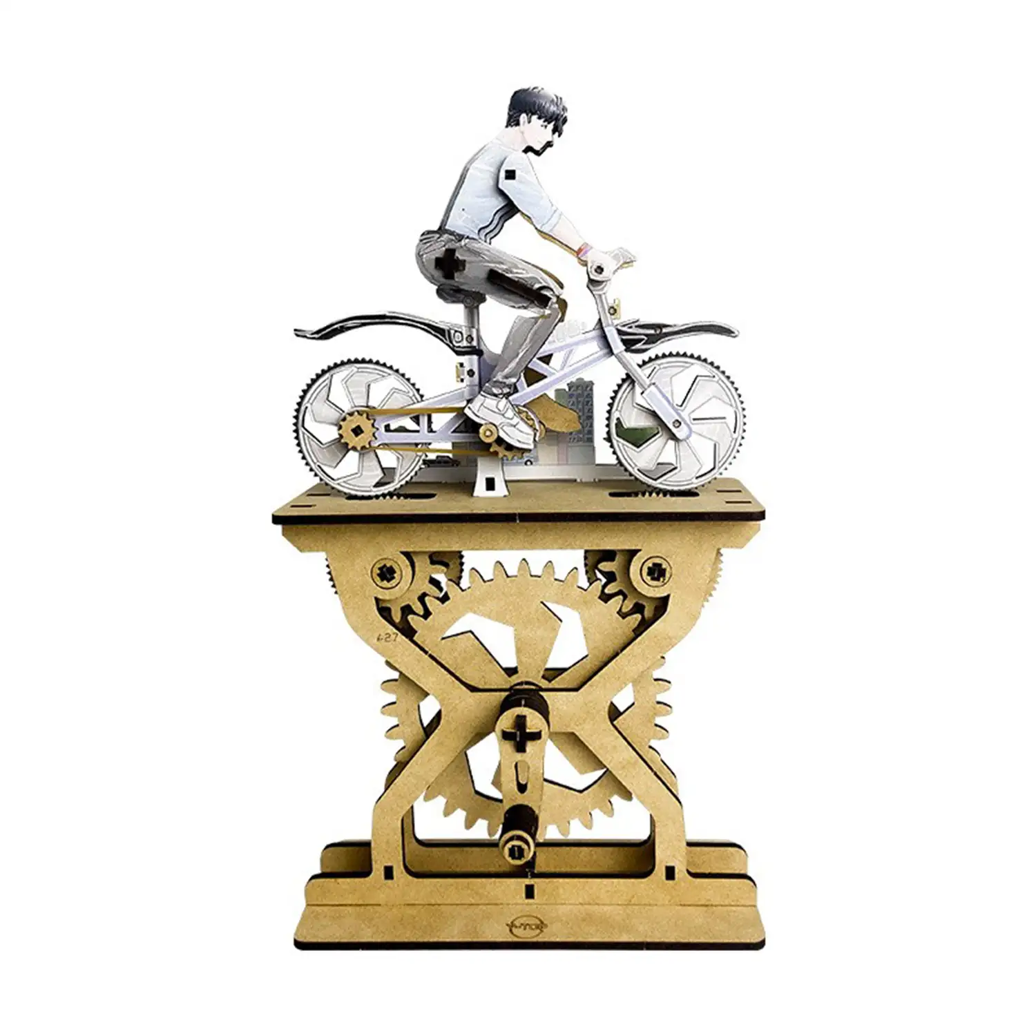 Maqueta de Madera 3D, con movimiento mecánico diseño de Amantes de la bicicleta en color - Chicos. 106 piezas.