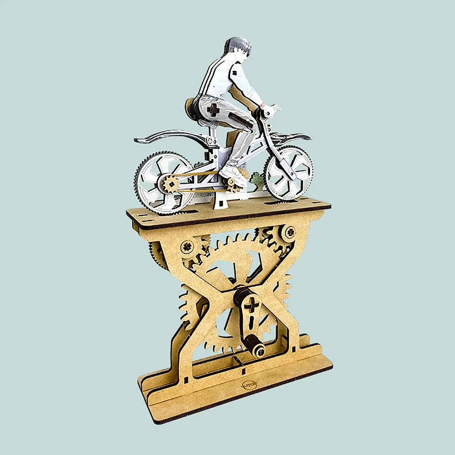Maqueta de Madera 3D, con movimiento mecánico diseño de Amantes de la bicicleta en color - Chicos. 106 piezas.