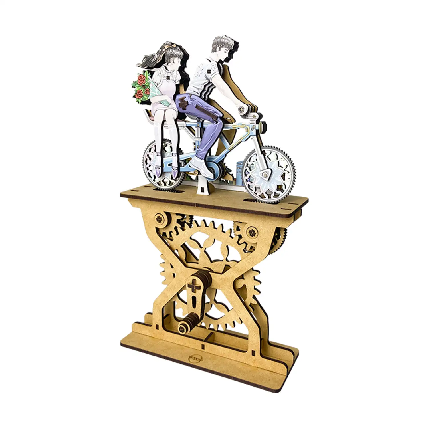 Maqueta de Madera 3D, con movimiento mecánico diseño de Amantes de la bicicleta en color - Pareja. 109 piezas.