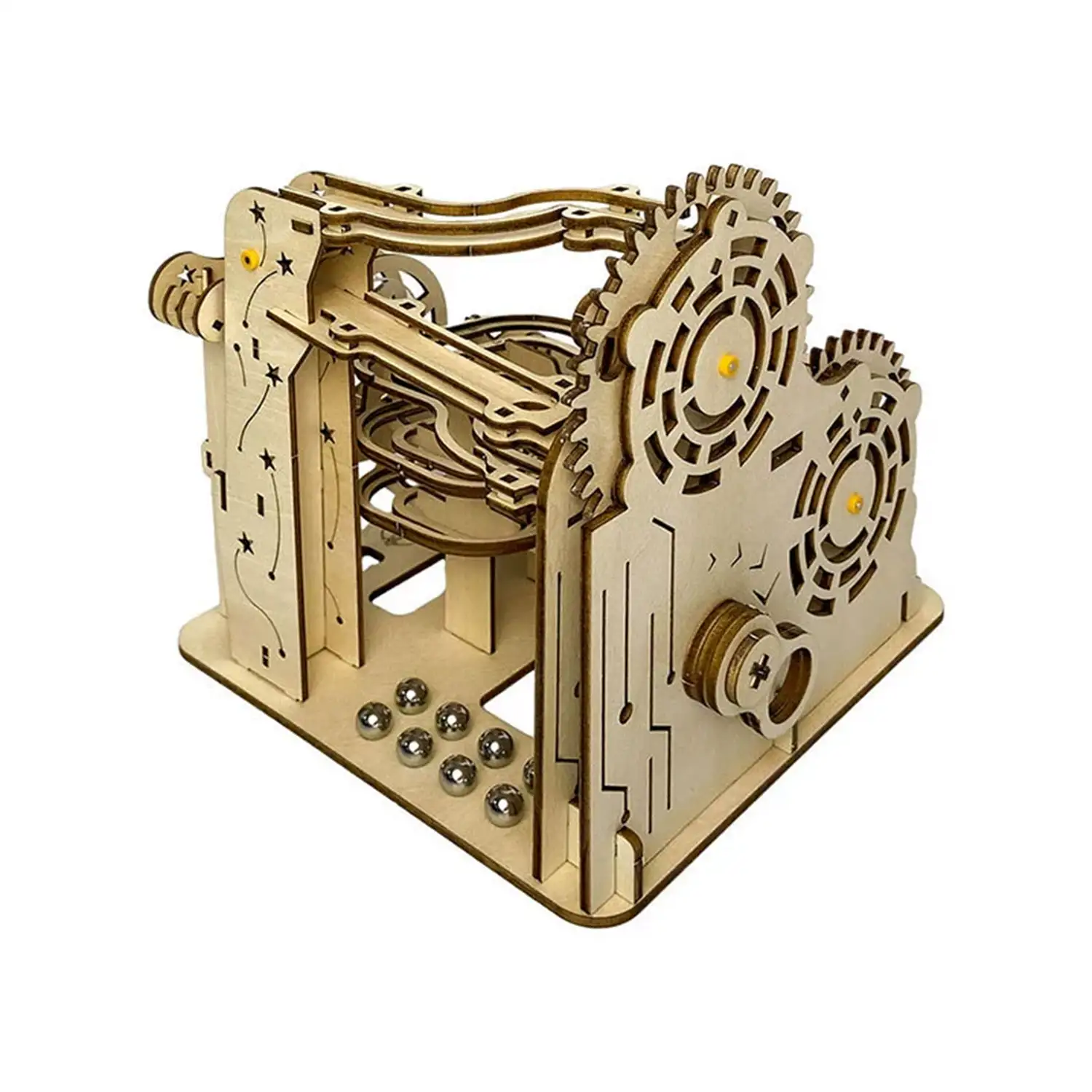 Maqueta de Madera 3D, con movimiento mecánico diseño de Bolas Orbitales Dinámicas. 96 piezas.
