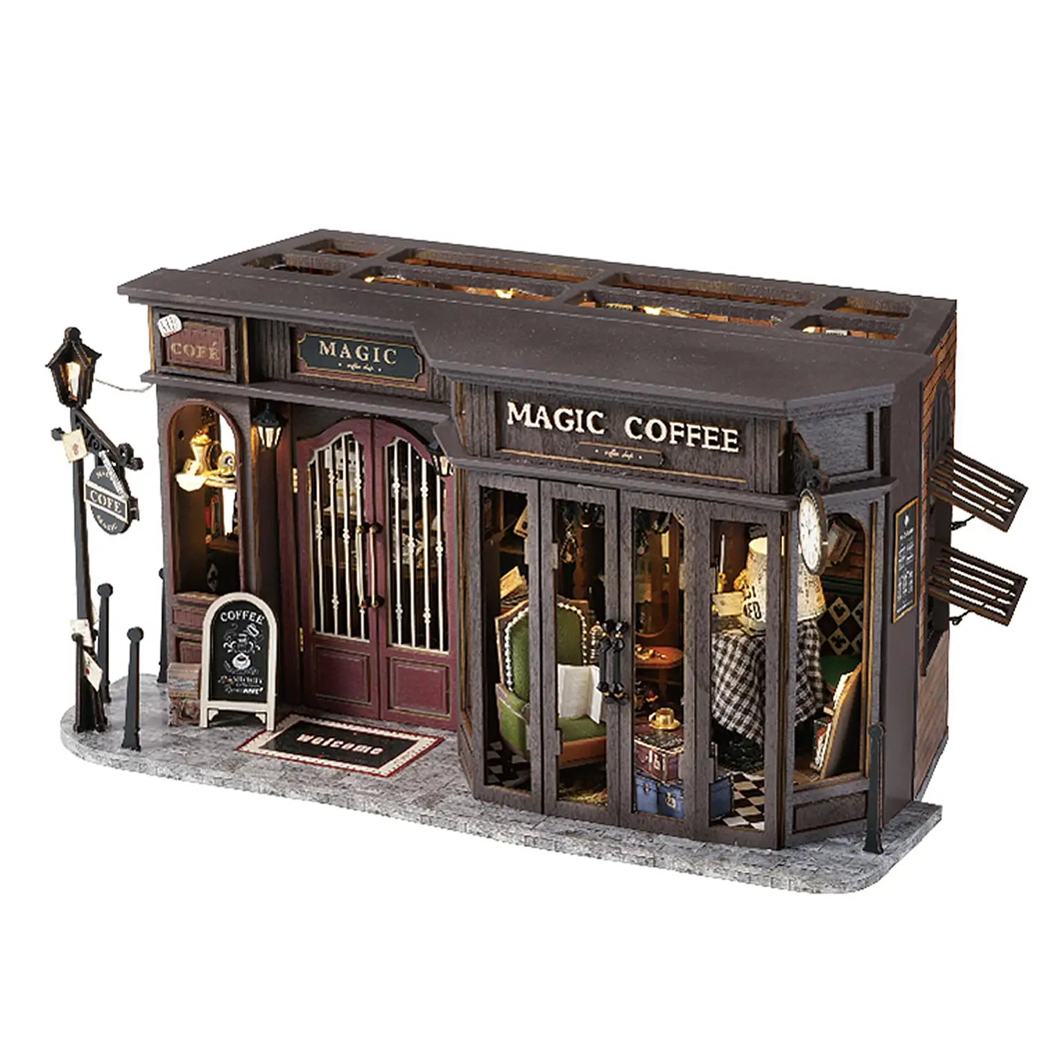 Cafetería Antigua. Maqueta 3D realista con gran detalle y luces led.