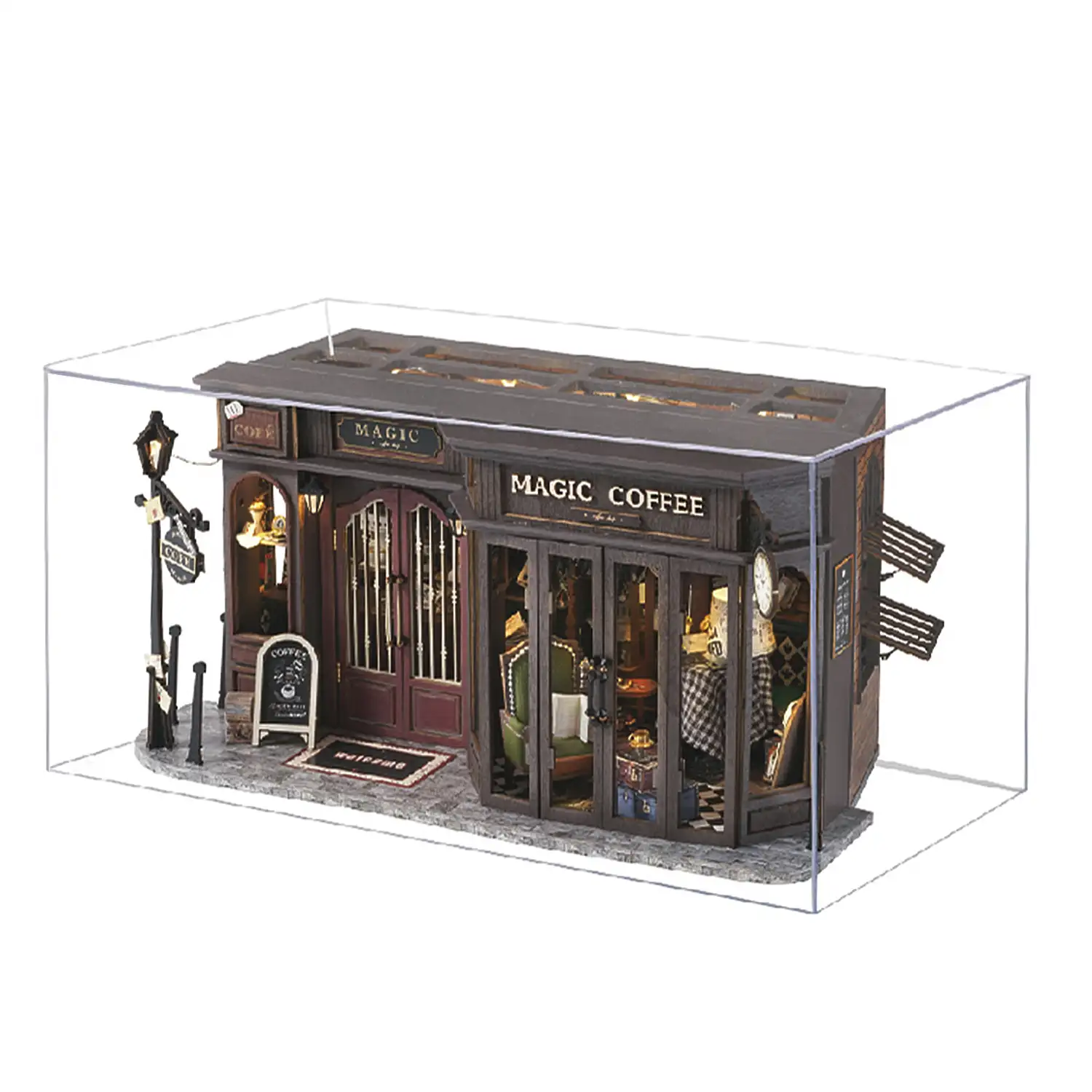 Cafetería Antigua. Maqueta 3D realista con gran detalle con cubierta antipolvo y luces led.