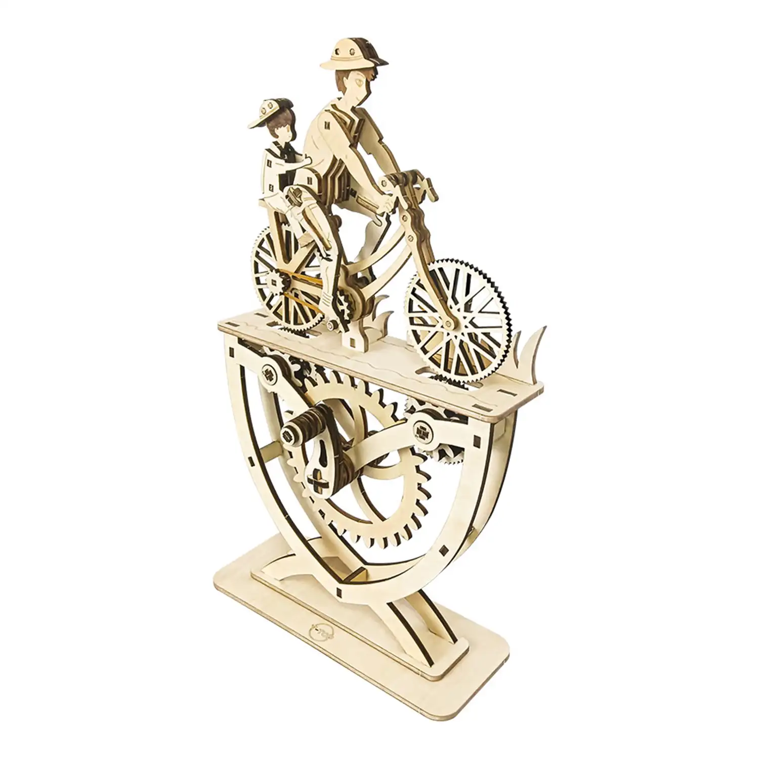 Maqueta de Madera 3D, con movimiento mecánico diseño de Amantes de la bicicleta - Padre e hijo. 118 piezas.