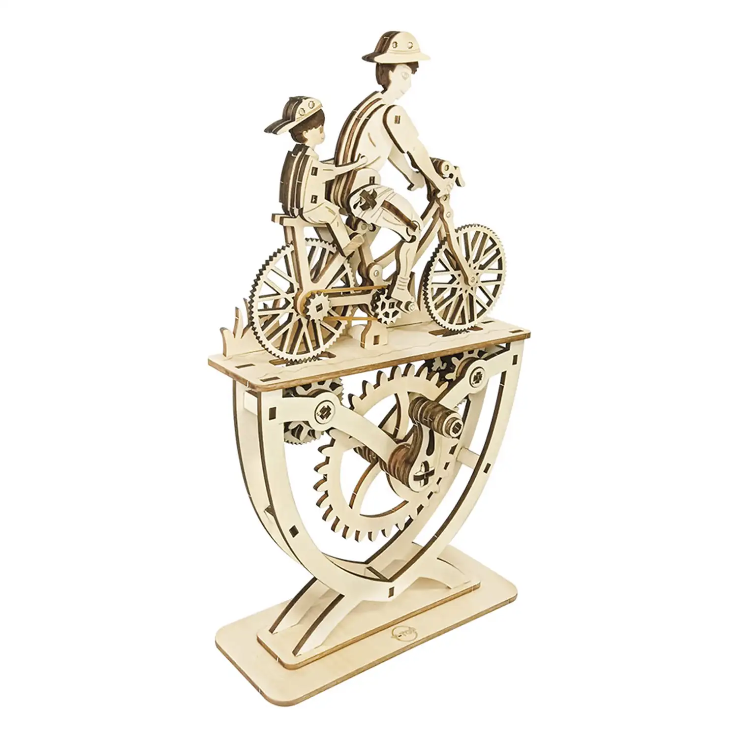 Maqueta de Madera 3D, con movimiento mecánico diseño de Amantes de la bicicleta - Padre e hijo. 118 piezas.