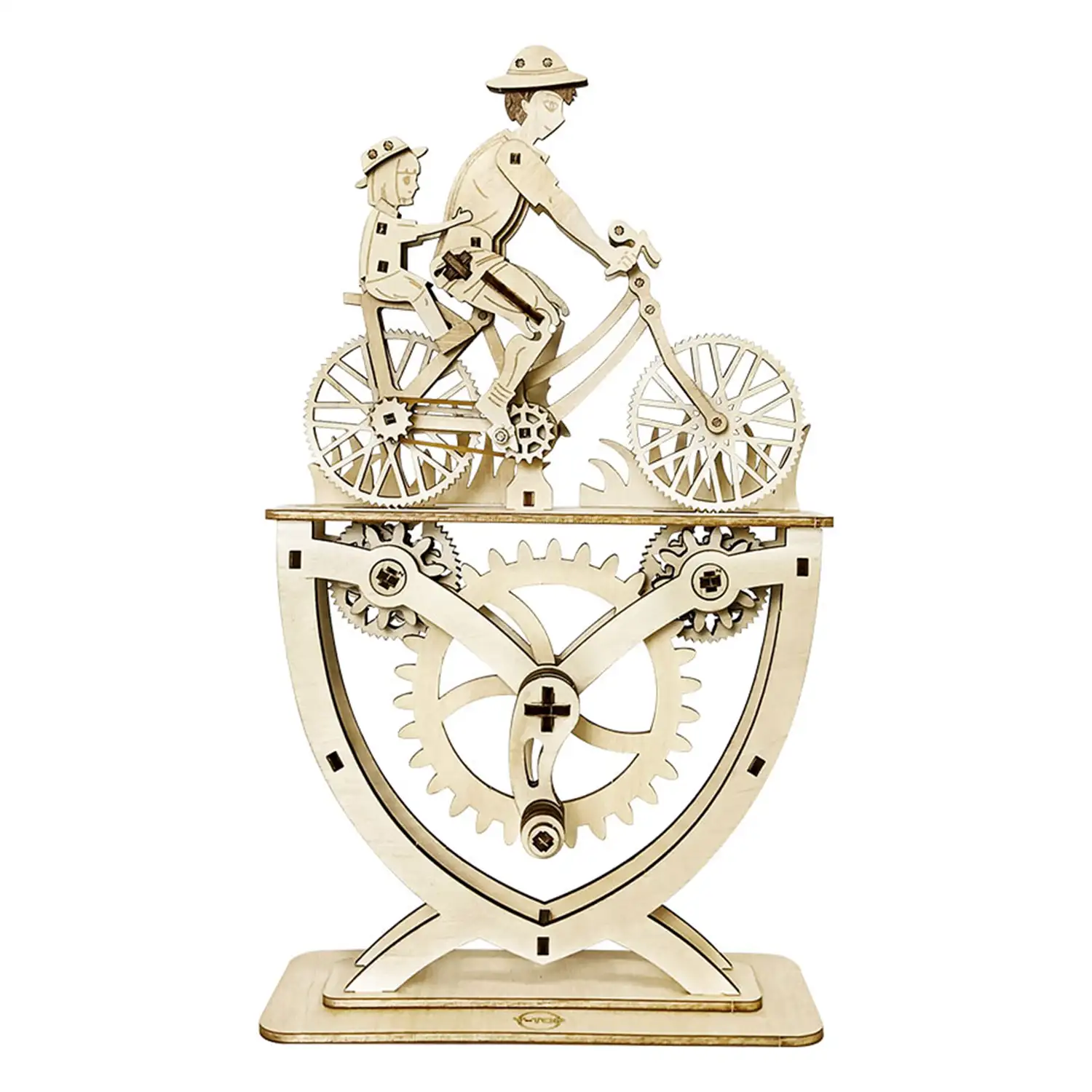 Maqueta de Madera 3D, con movimiento mecánico diseño de Amantes de la bicicleta - Padre e hija. 118 piezas.