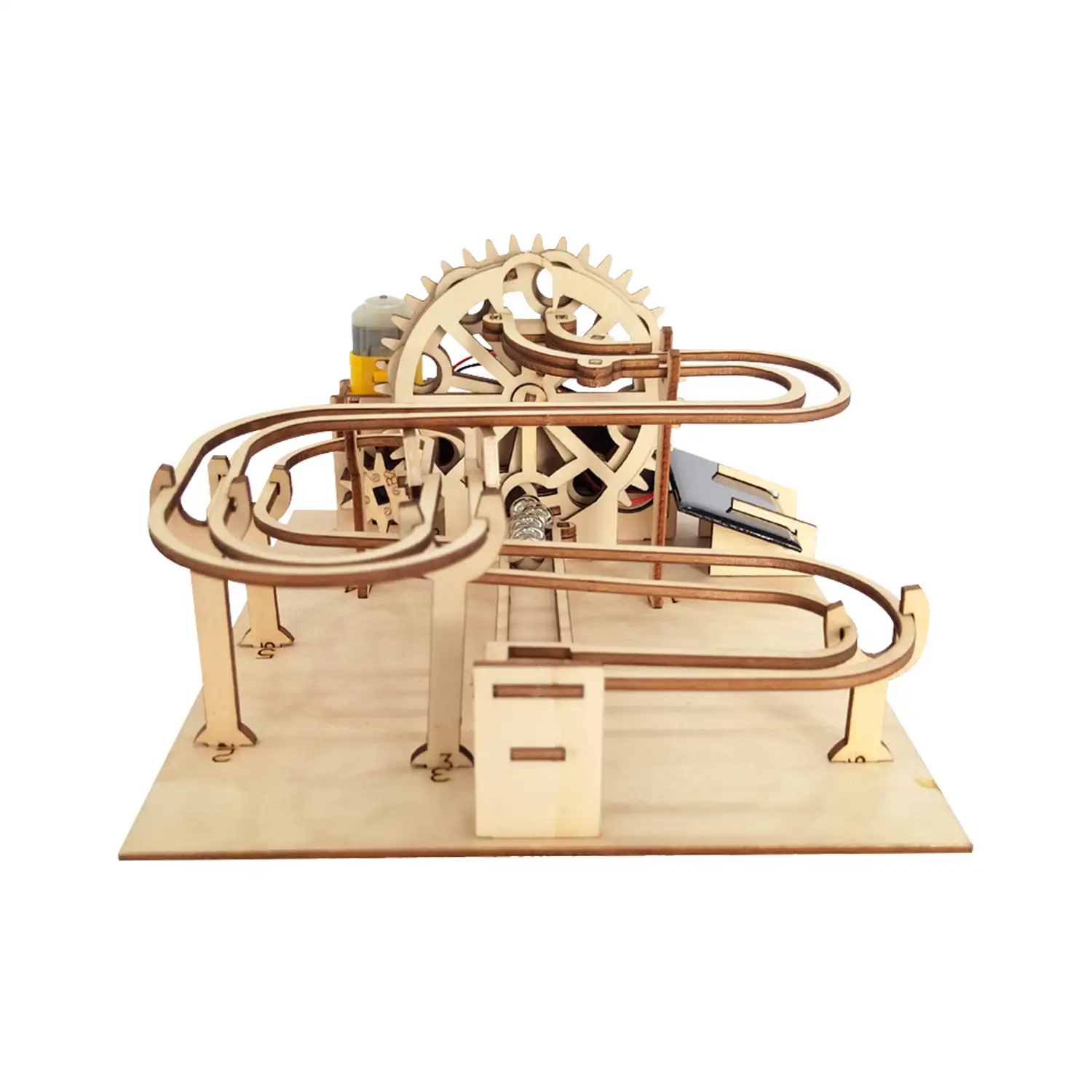 Maqueta de Madera 3D, con movimiento mecánico diseño de Pista de bolas con panel Solar.