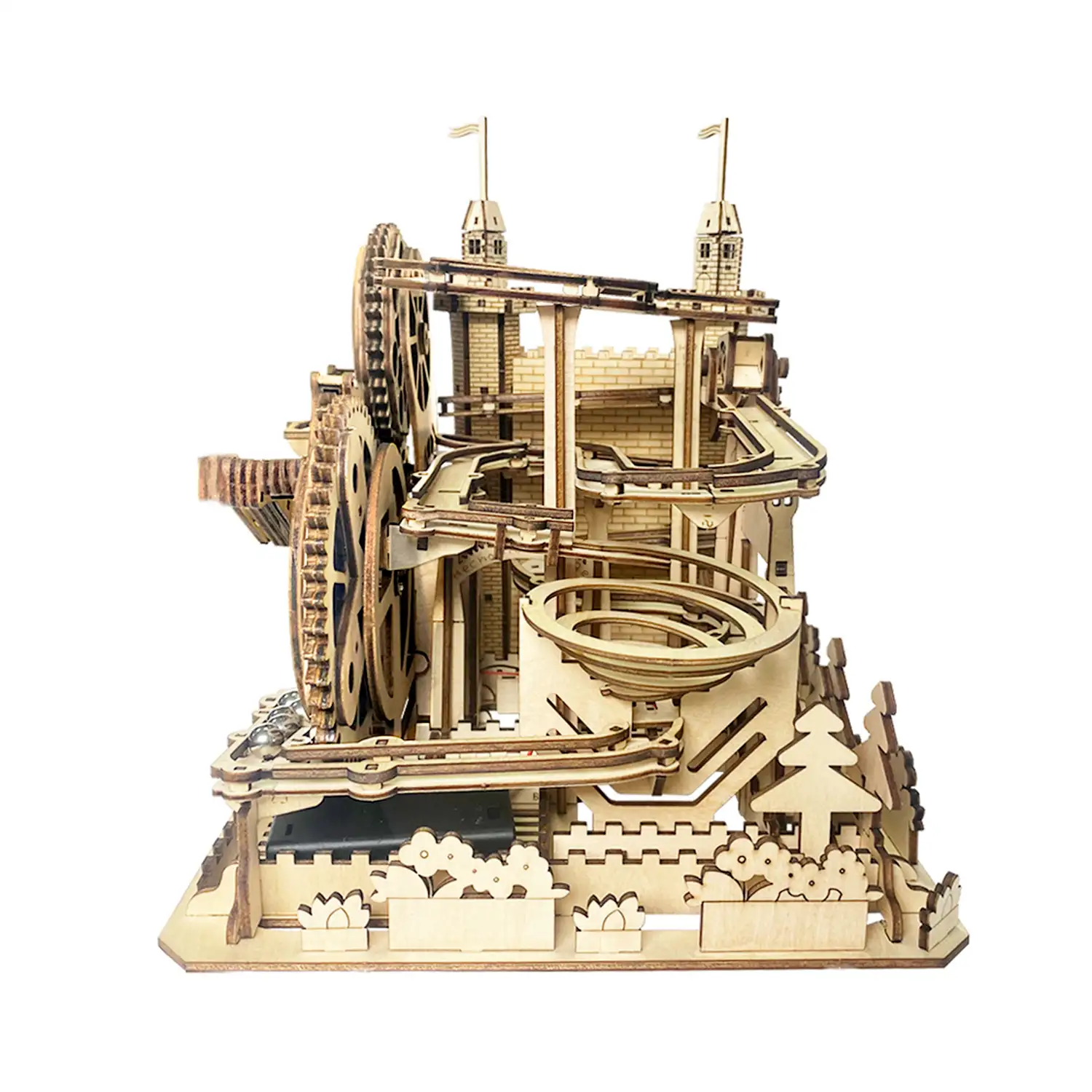 Maqueta de Madera 3D, con movimiento mecánico diseño de Pista de bolas Castillo. 400 piezas.