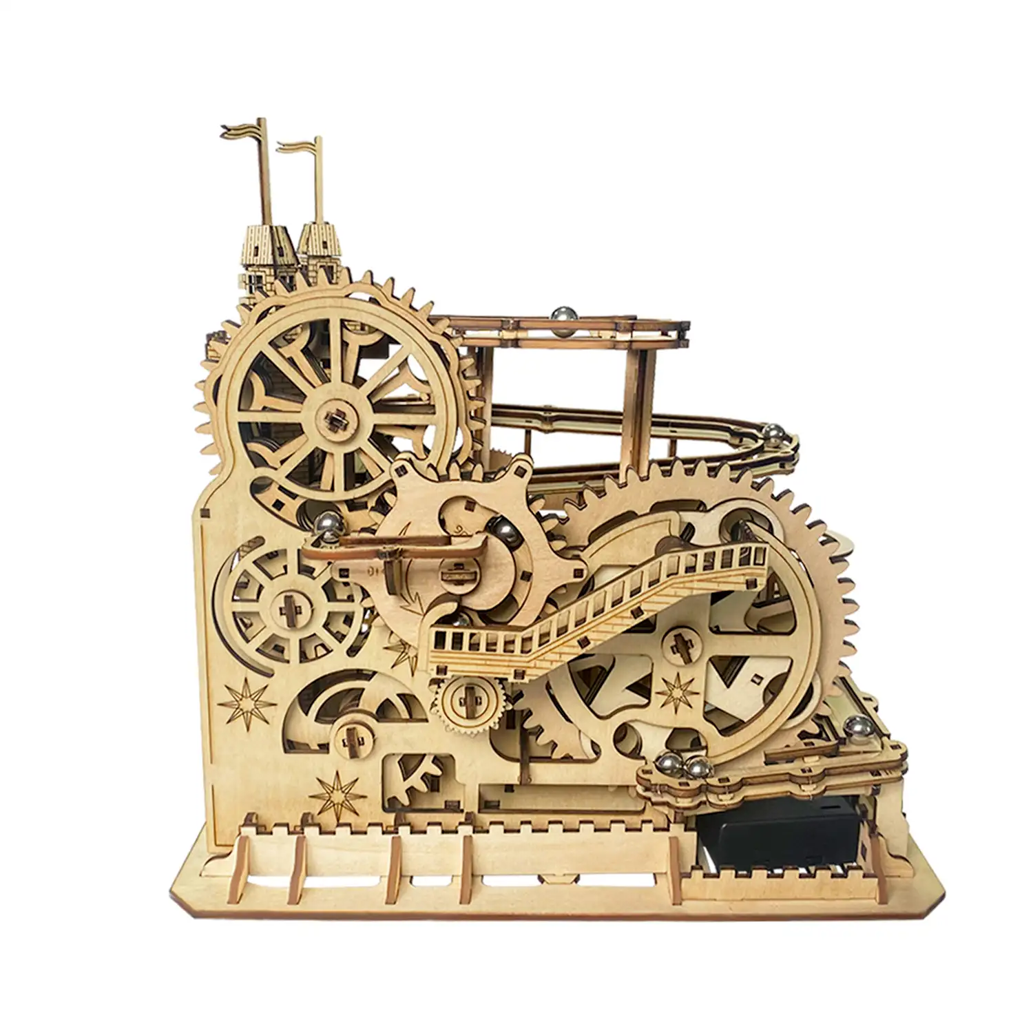 Maqueta de Madera 3D, con movimiento mecánico diseño de Pista de bolas Castillo. 400 piezas.