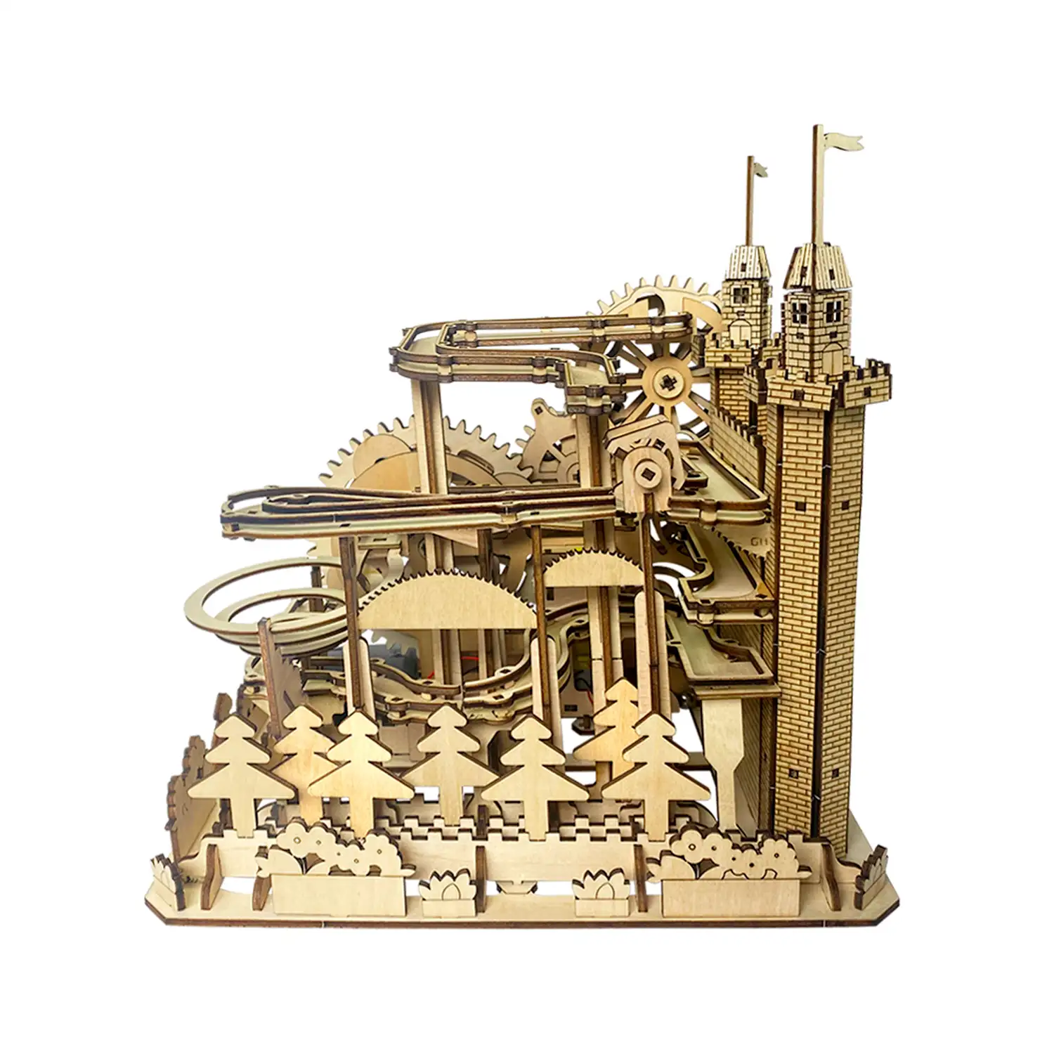 Maqueta de Madera 3D, con movimiento mecánico diseño de Pista de bolas Castillo. 400 piezas.