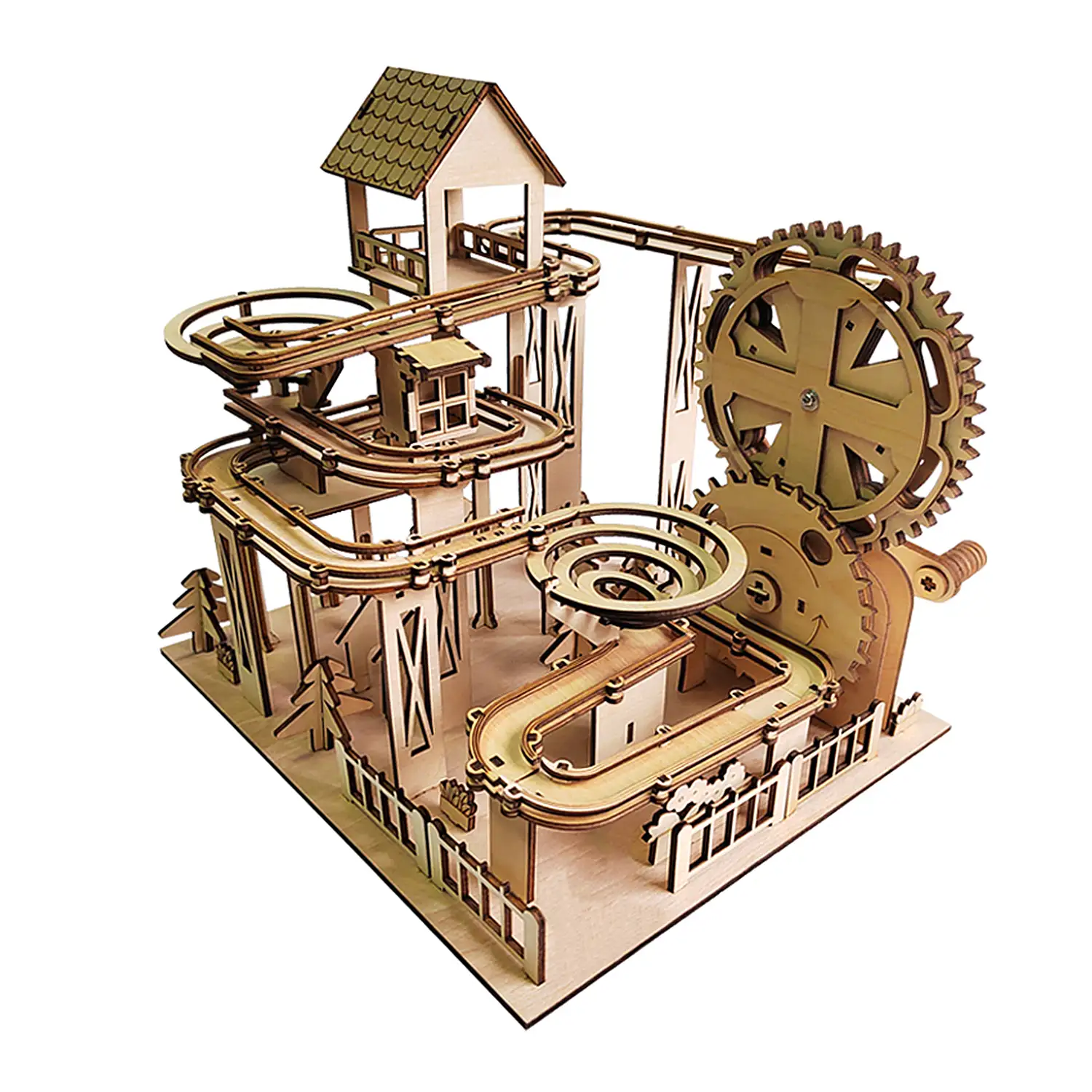 Maqueta de Madera 3D, con movimiento mecánico diseño de Pista de bolas Jungla. 250 piezas