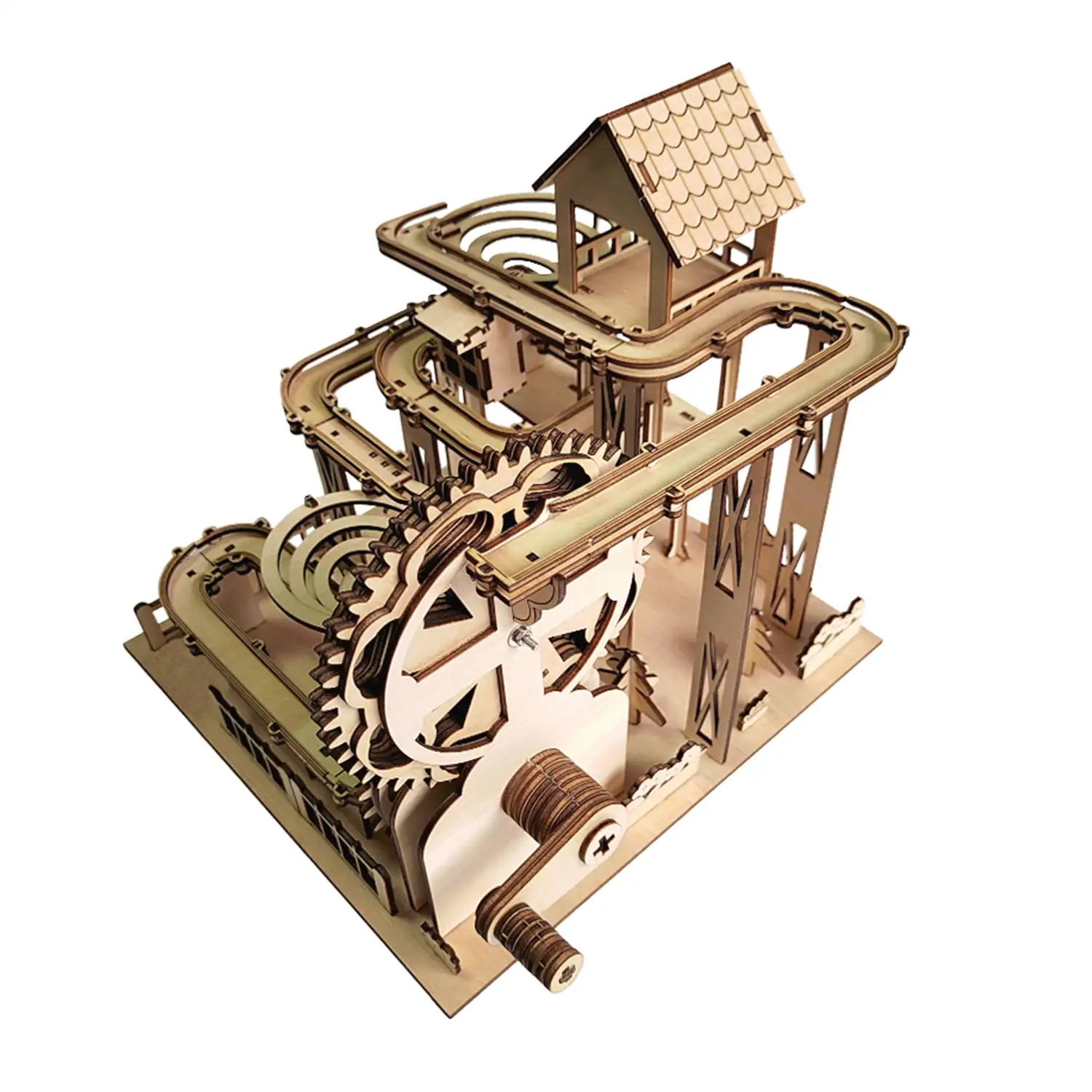 Maqueta de Madera 3D, con movimiento mecánico diseño de Pista de bolas Jungla. 250 piezas