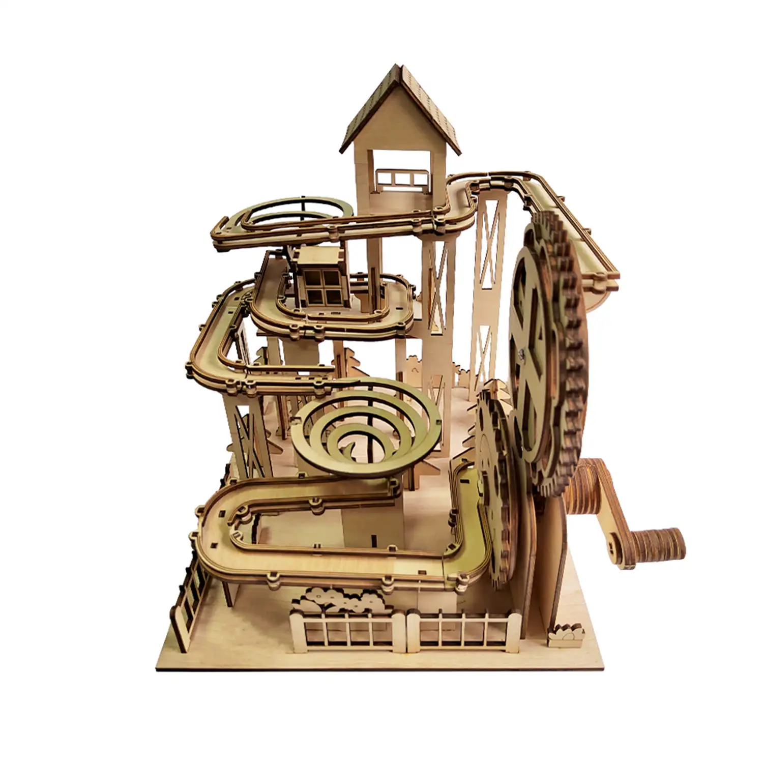 Maqueta de Madera 3D, con movimiento mecánico diseño de Pista de bolas Jungla. 250 piezas