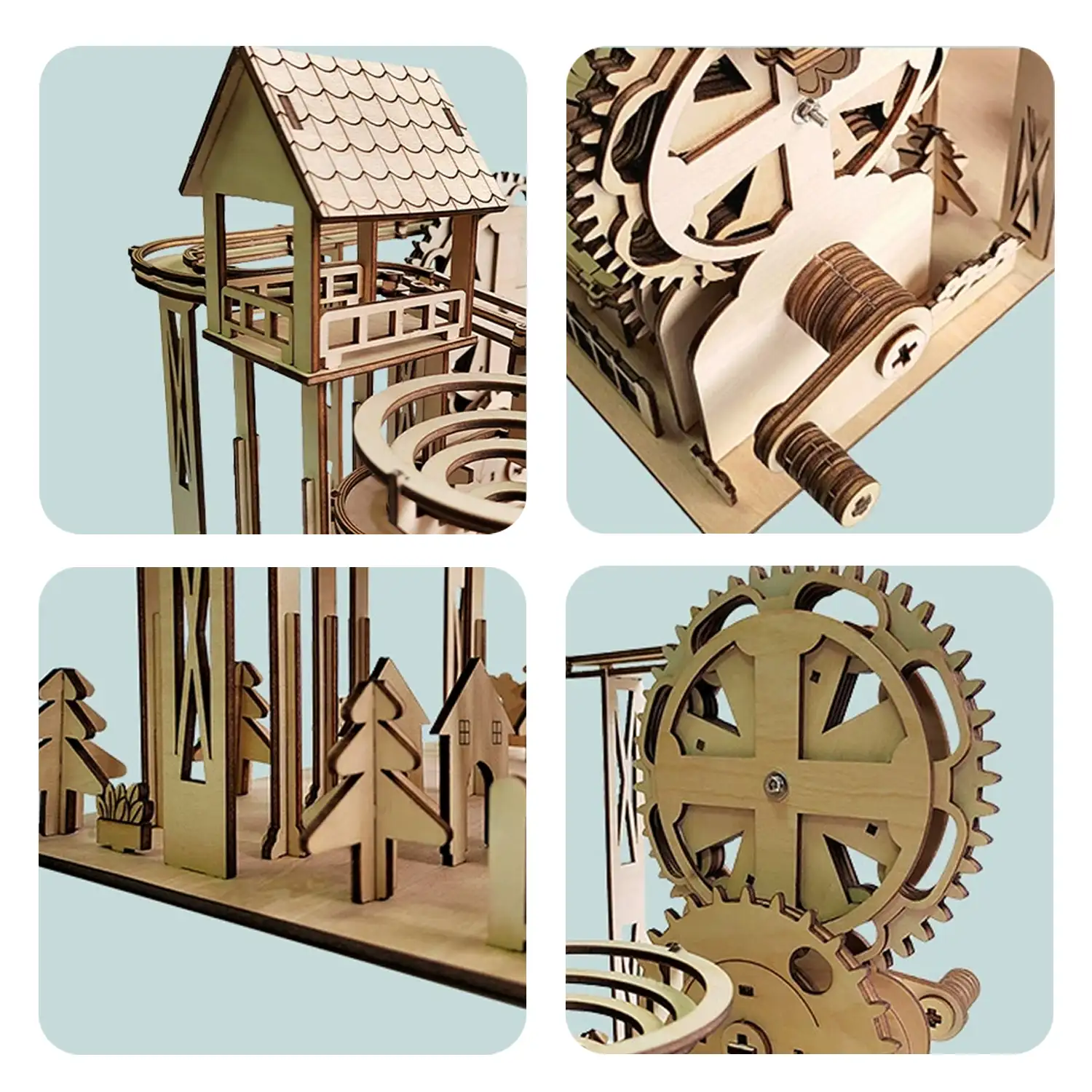 Maqueta de Madera 3D, con movimiento mecánico diseño de Pista de bolas Jungla. 250 piezas