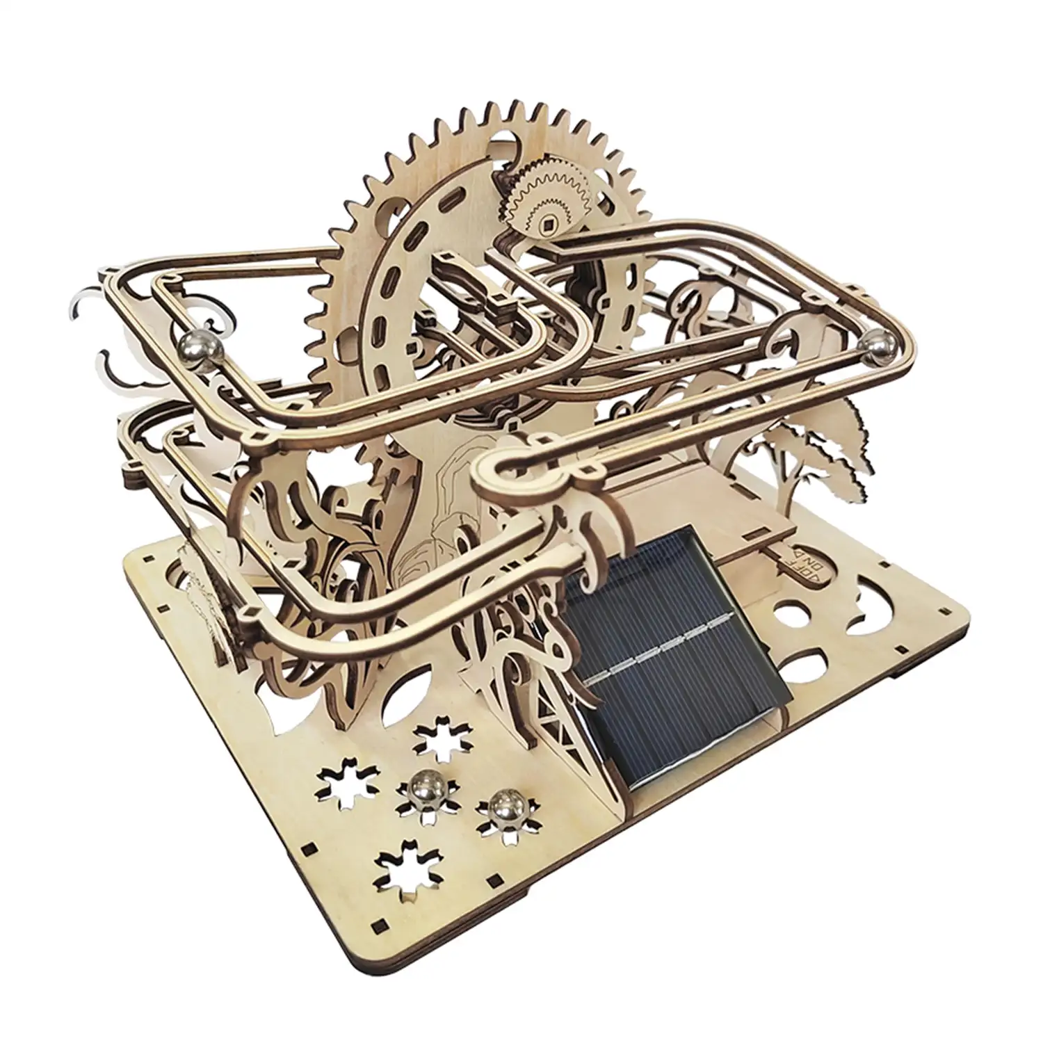 Maqueta de Madera 3D, con movimiento mecánico diseño de laberinto de bolas con panel Solar.