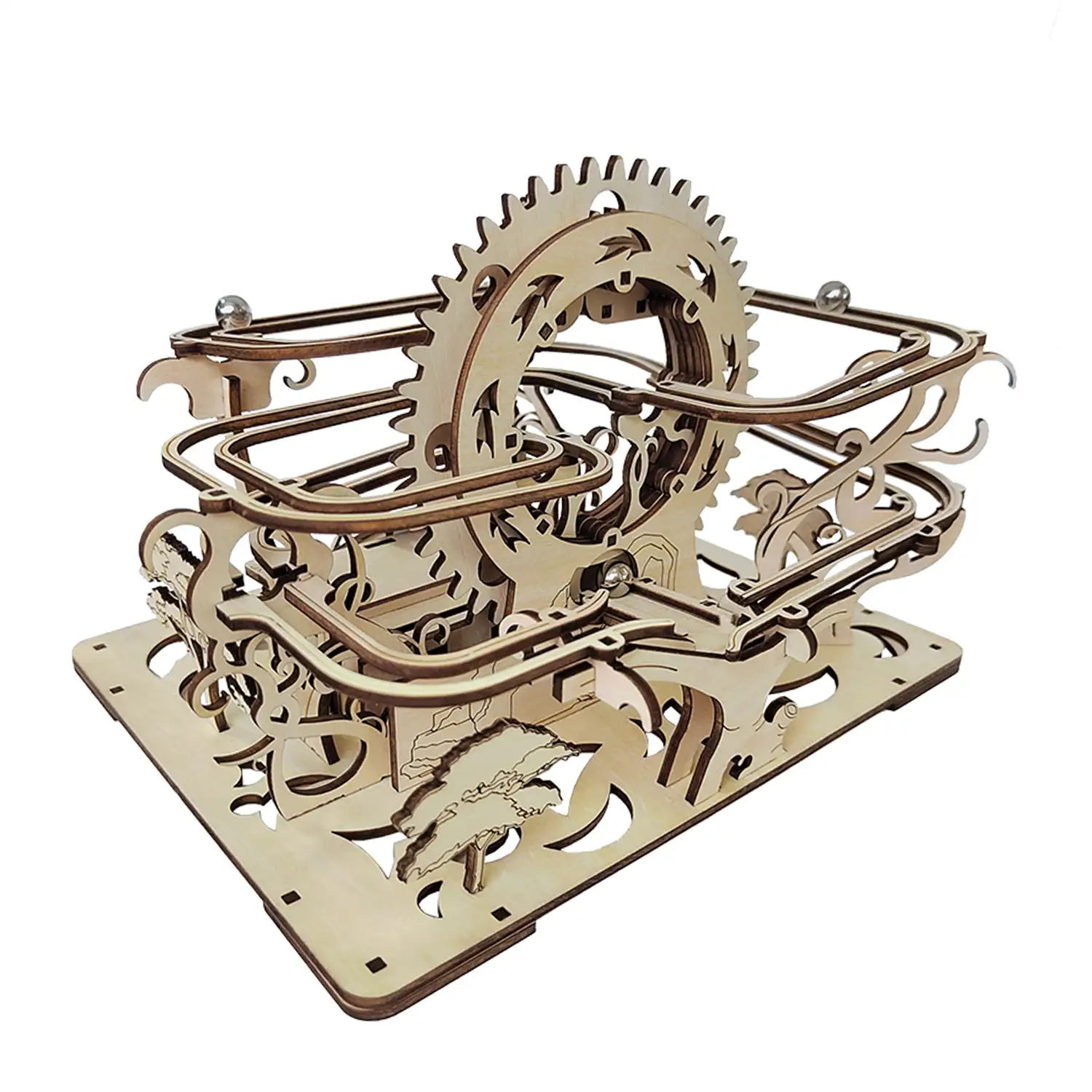 Maqueta de Madera 3D, con movimiento mecánico diseño de laberinto de bolas con panel Solar.