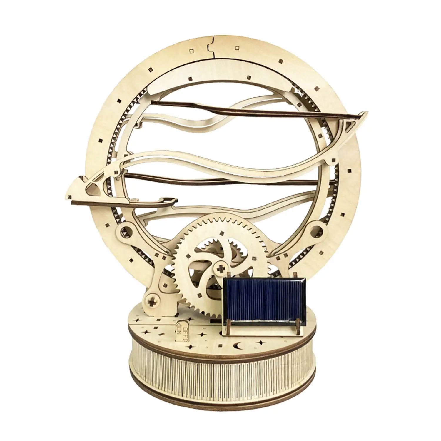 Maqueta de Madera 3D, con movimiento mecánico diseño de Pista de bolas Orbital con panel Solar.