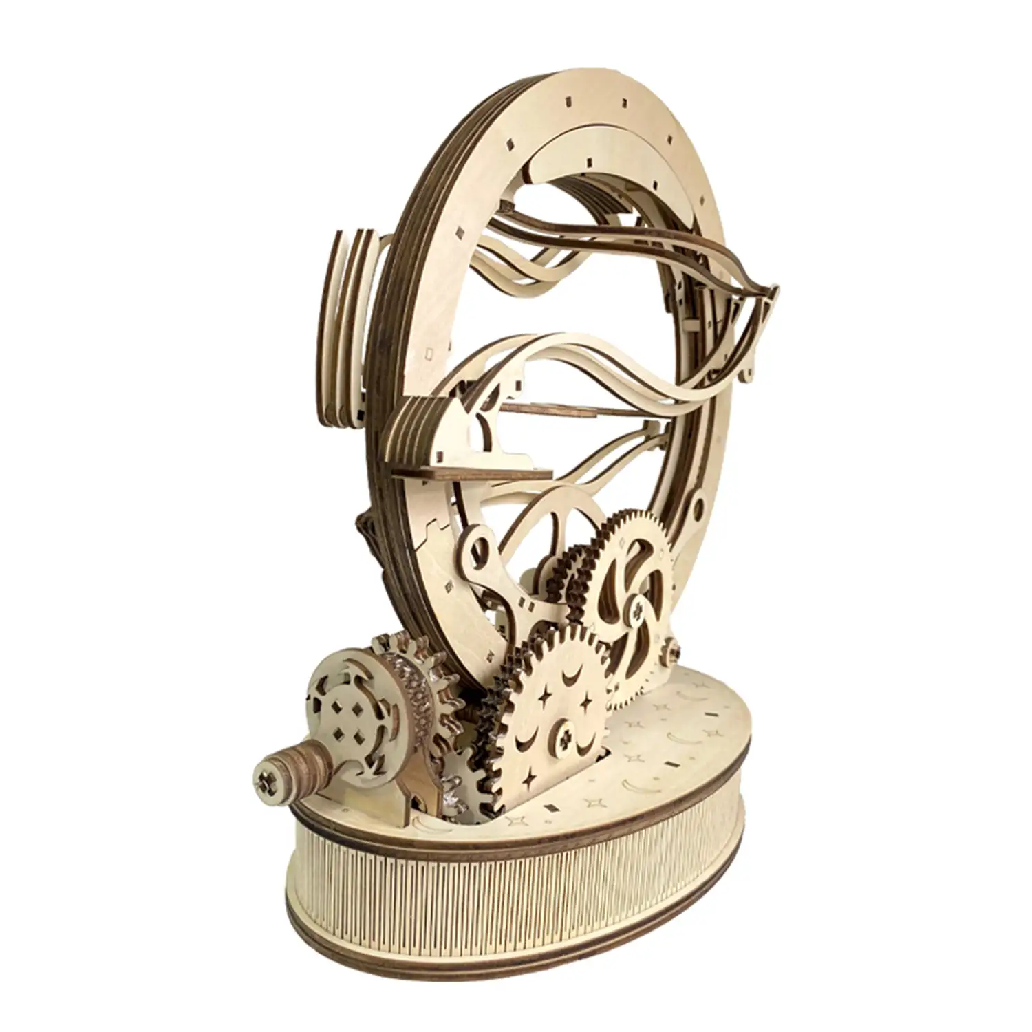 Maqueta de Madera 3D, con movimiento mecánico diseño de Volteador Orbital Mecánico con Manivela. 236 piezas.