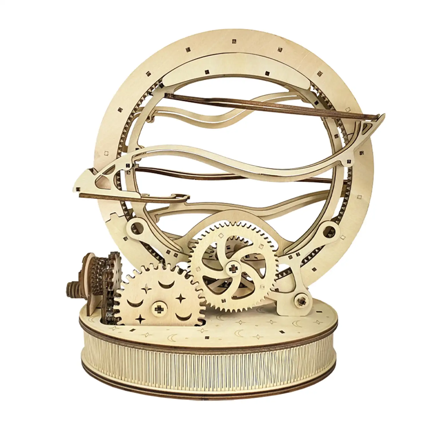 Maqueta de Madera 3D, con movimiento mecánico diseño de Volteador Orbital Mecánico con Manivela. 236 piezas.