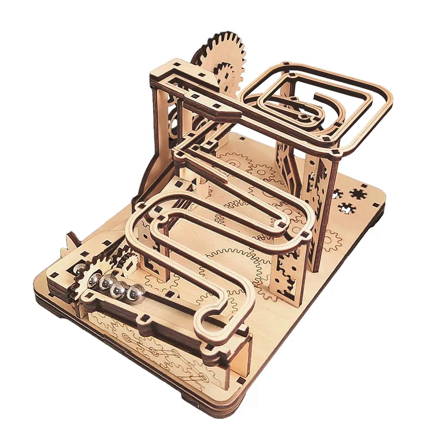 Maqueta de Madera 3D, con movimiento mecánico diseño de Lanzapiedras Mecánico. 81 piezas.