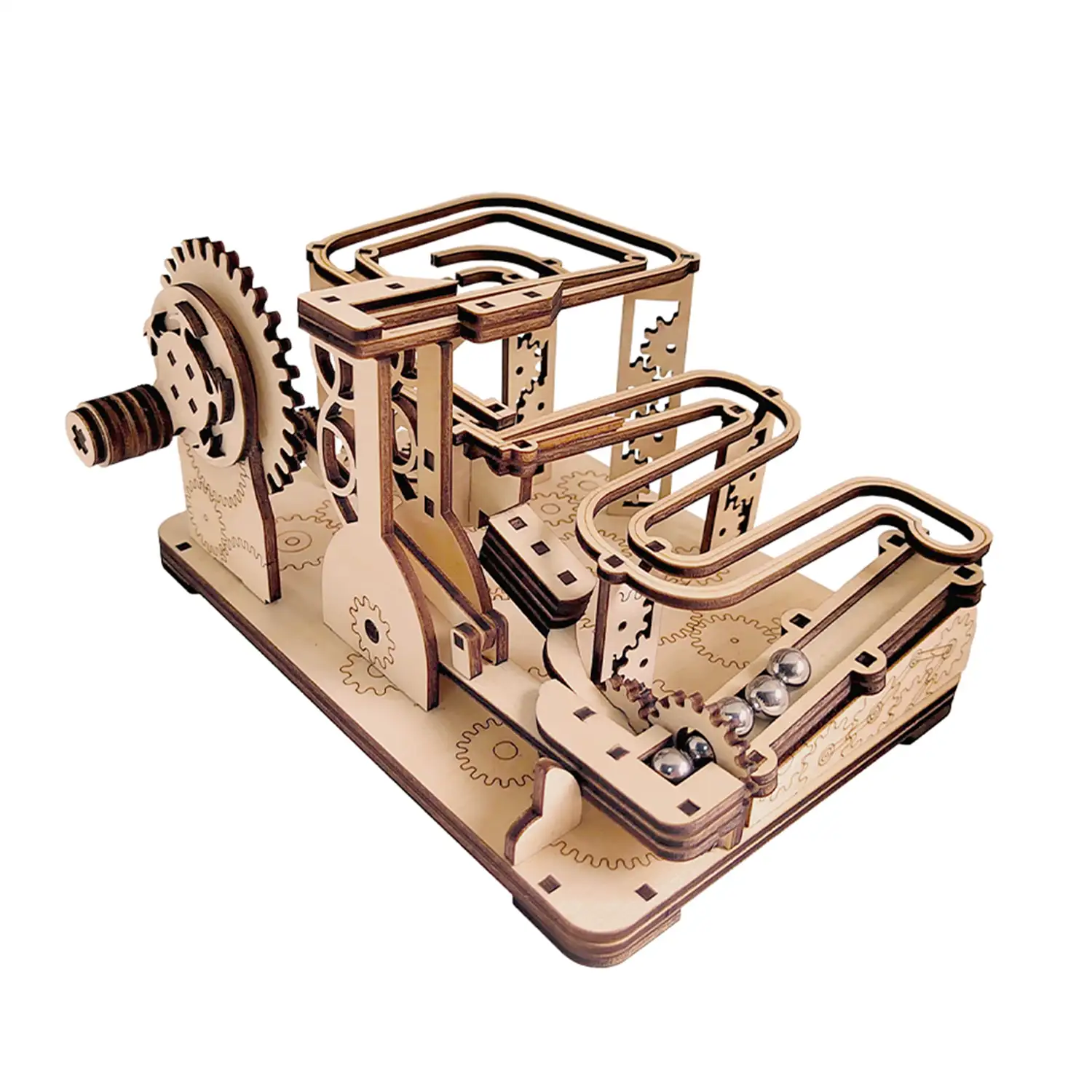 Maqueta de Madera 3D, con movimiento mecánico diseño de Lanzapiedras Mecánico. 81 piezas.