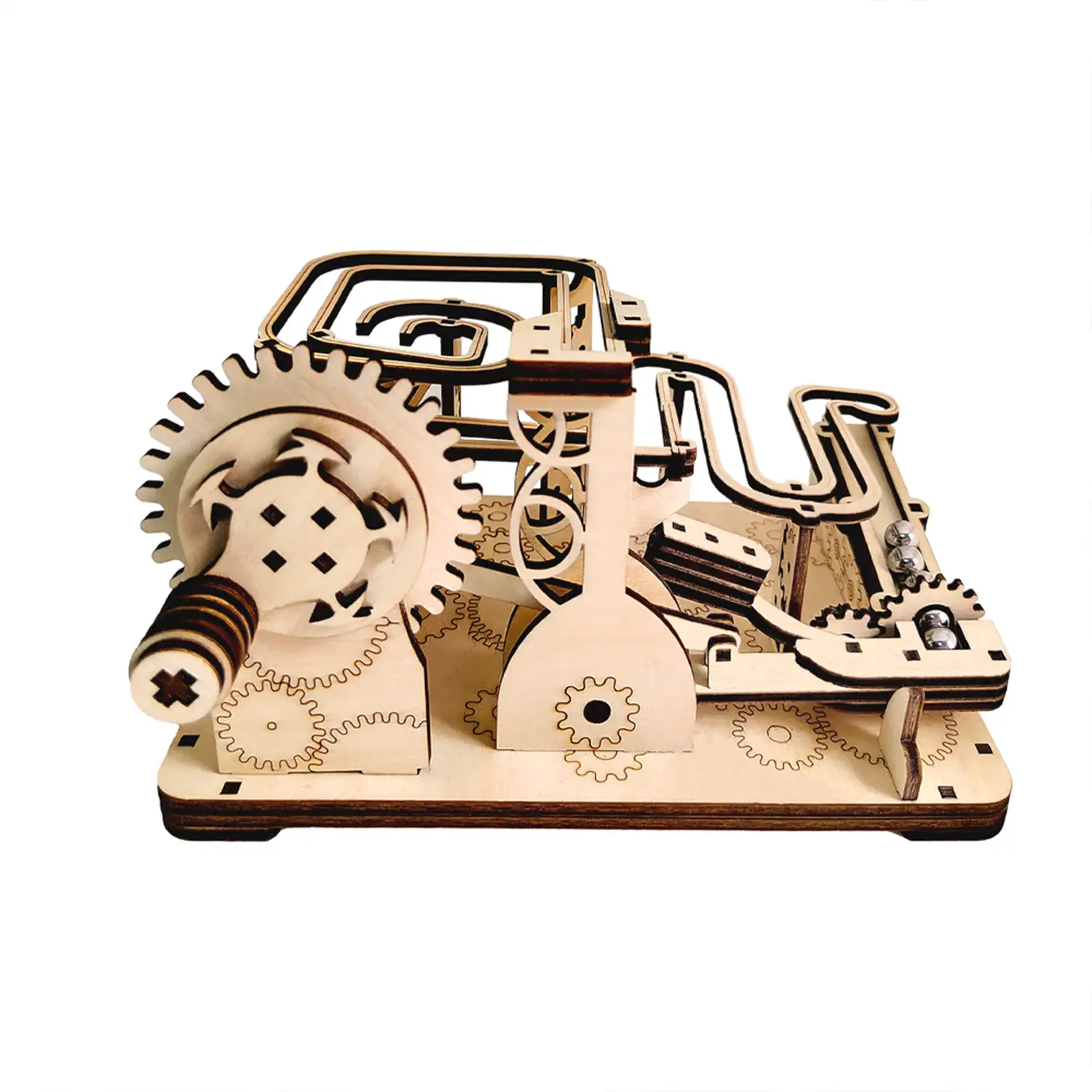 Maqueta de Madera 3D, con movimiento mecánico diseño de Lanzapiedras Mecánico. 81 piezas.