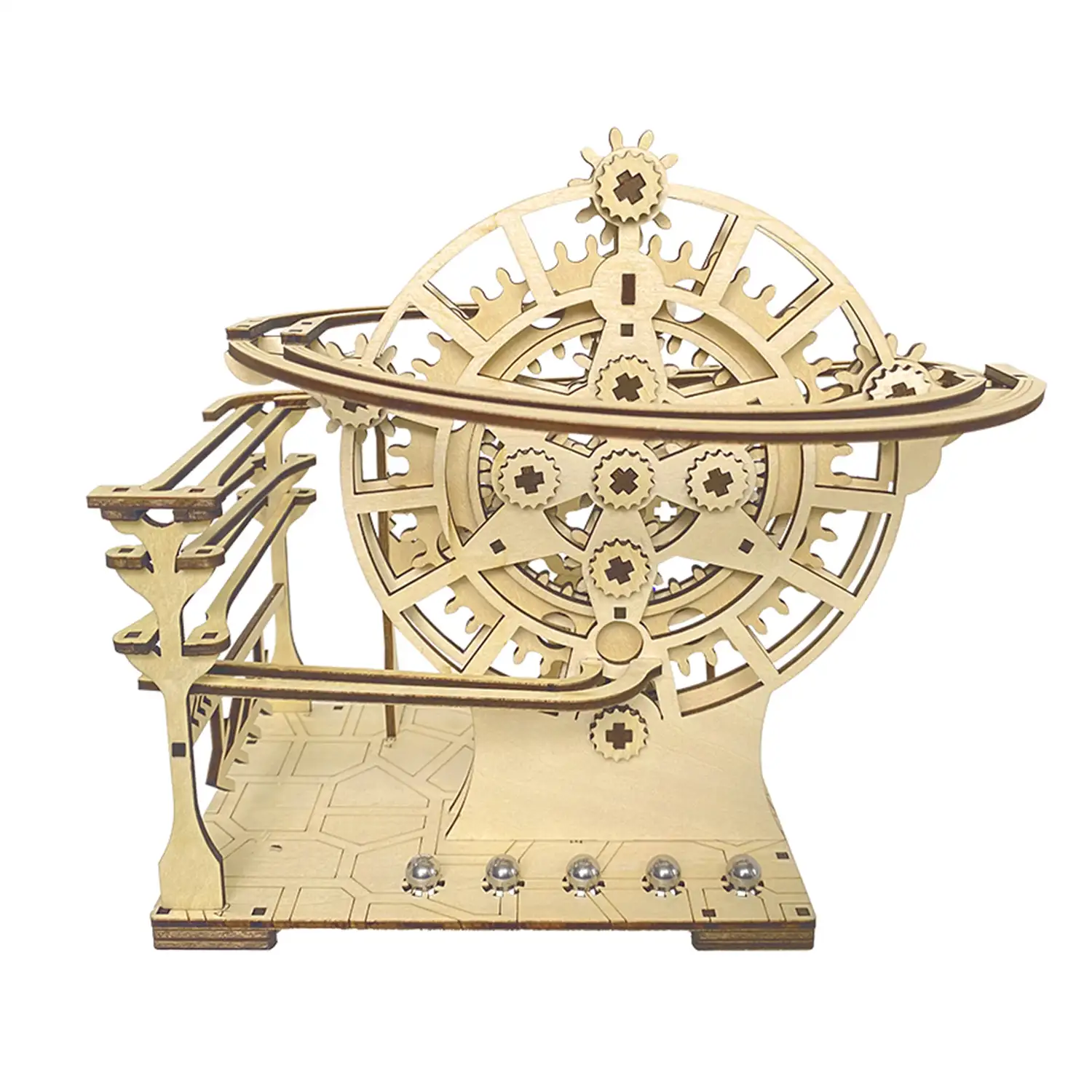Maqueta de Madera 3D, con movimiento mecánico diseño de Bola orbital mecánica con manivela.