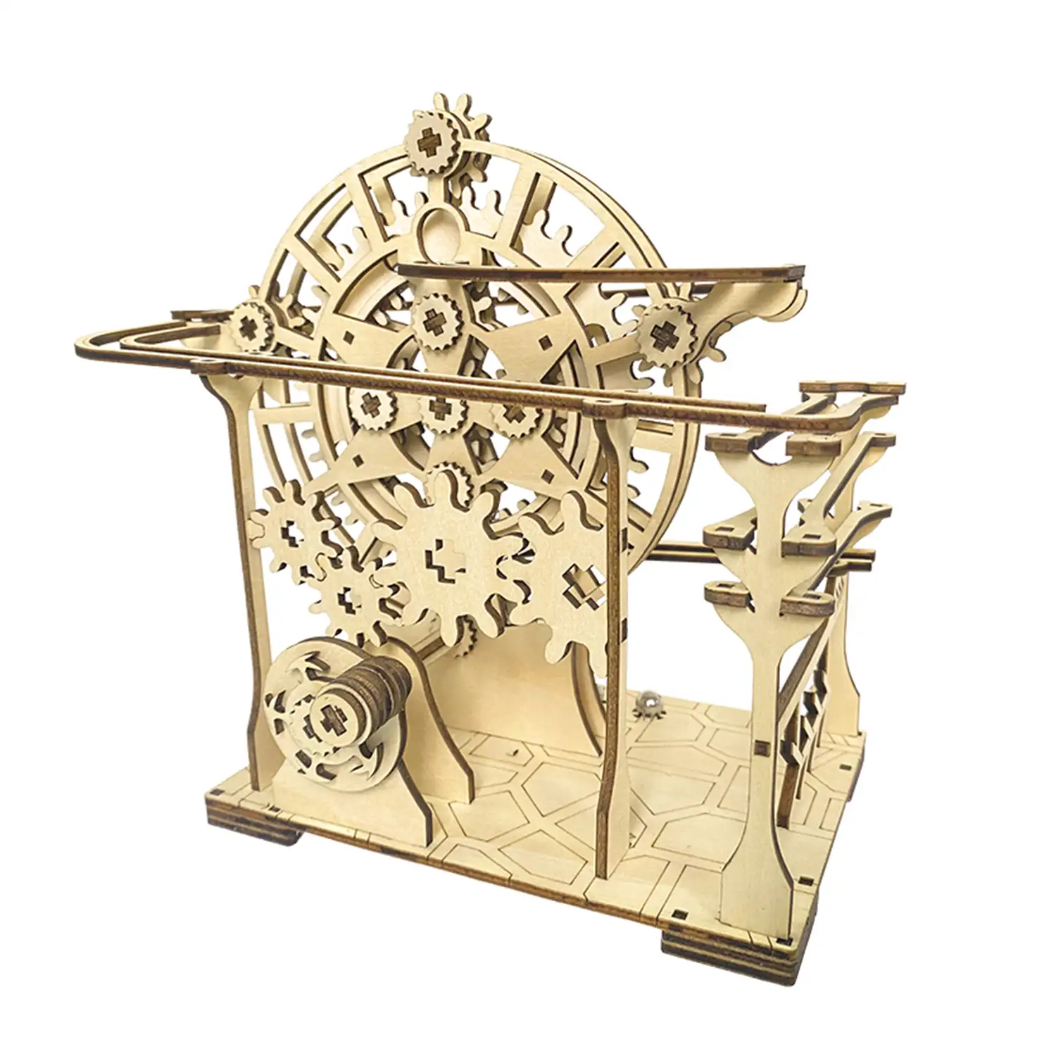 Maqueta de Madera 3D, con movimiento mecánico diseño de Bola orbital mecánica con manivela.