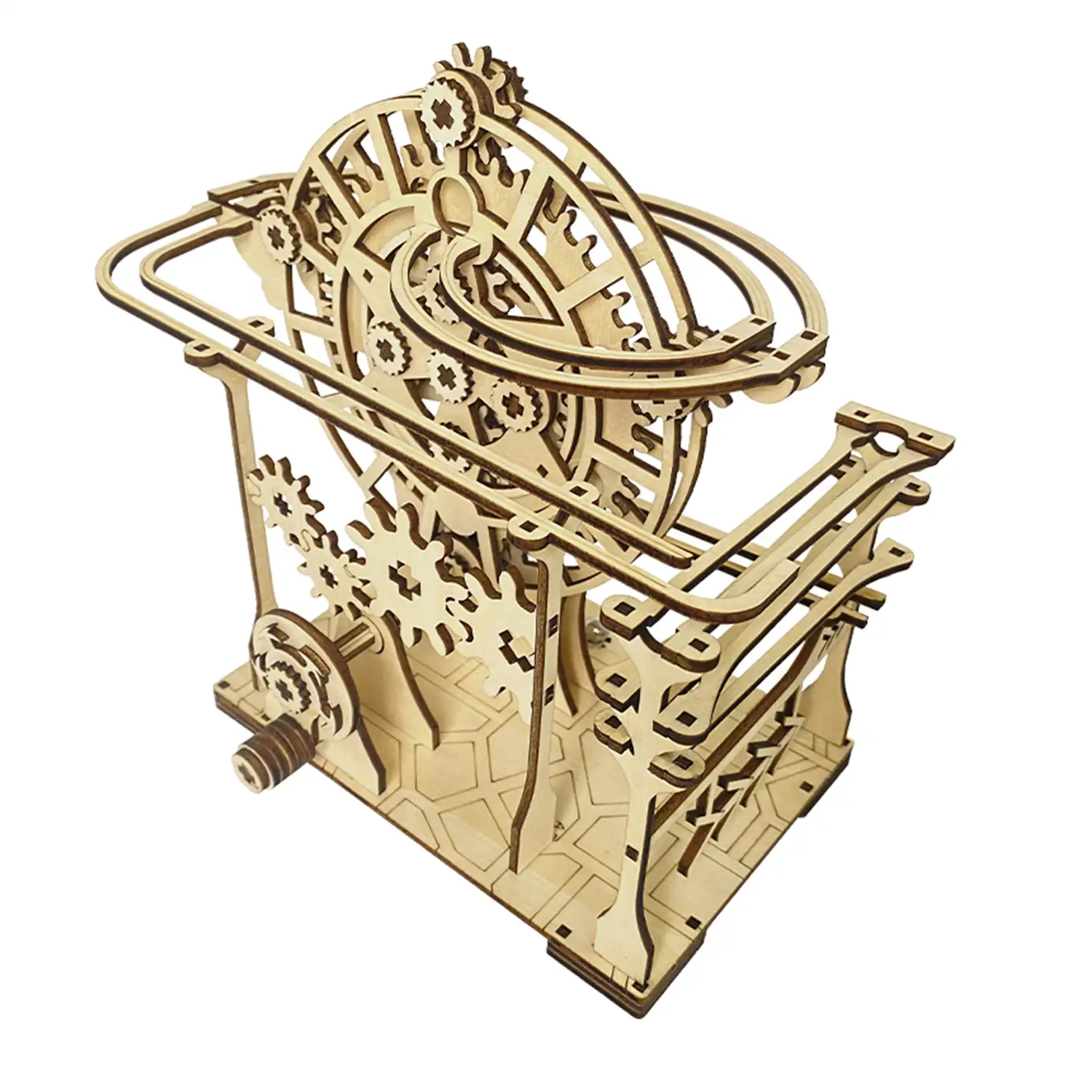 Maqueta de Madera 3D, con movimiento mecánico diseño de Bola orbital mecánica con manivela.