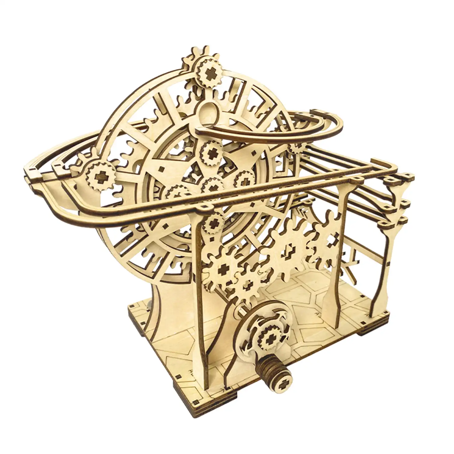Maqueta de Madera 3D, con movimiento mecánico diseño de Bola orbital mecánica con manivela.