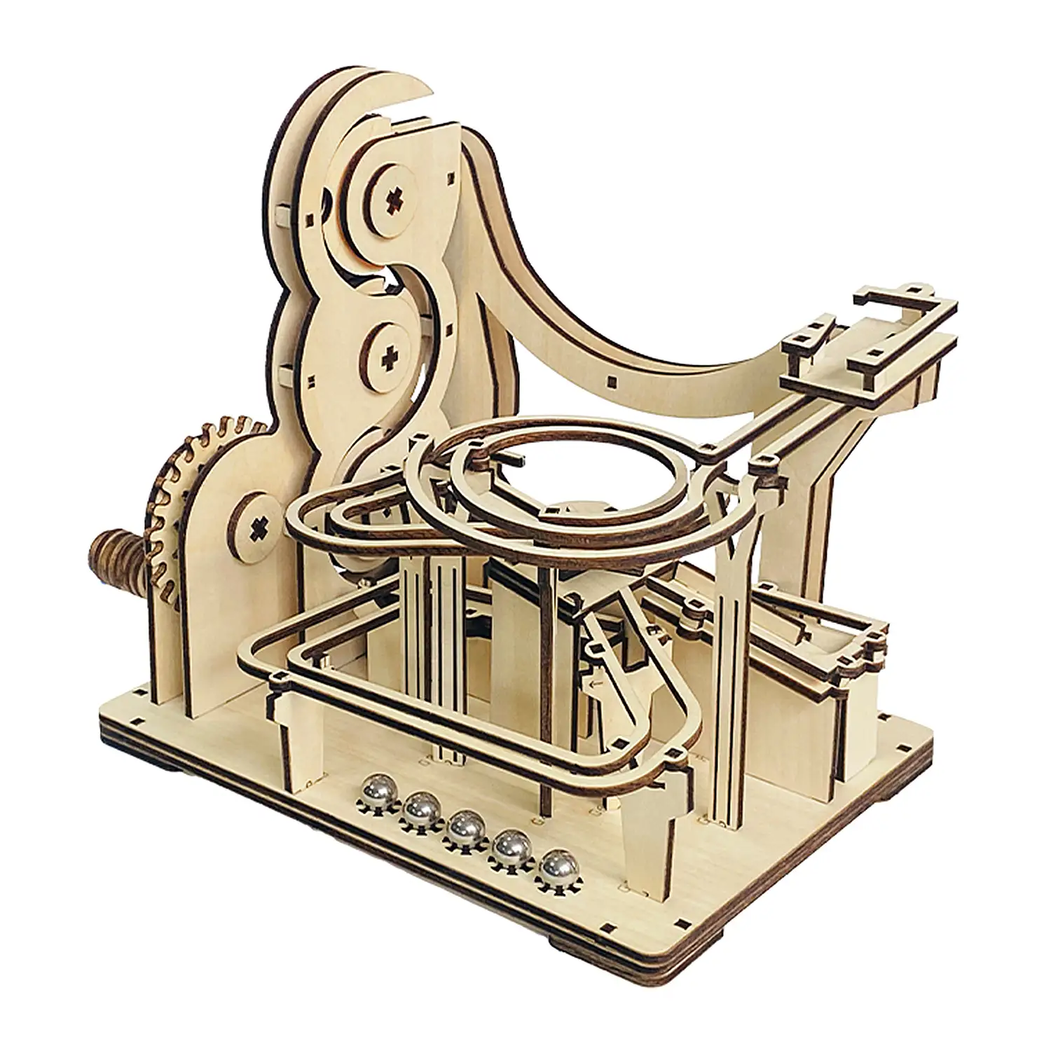 Maqueta de Madera 3D, con movimiento mecánico diseño laberinto de Bolas orbitales mecánicas de manivela.